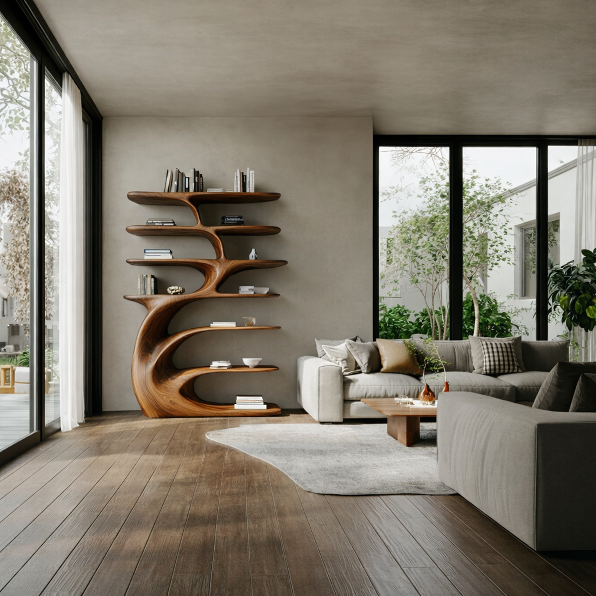 Rustic Nature Inspired Sculpted Storage Cabinet Solid Wood Living Room Interior Feature Furniture SINLKISC448