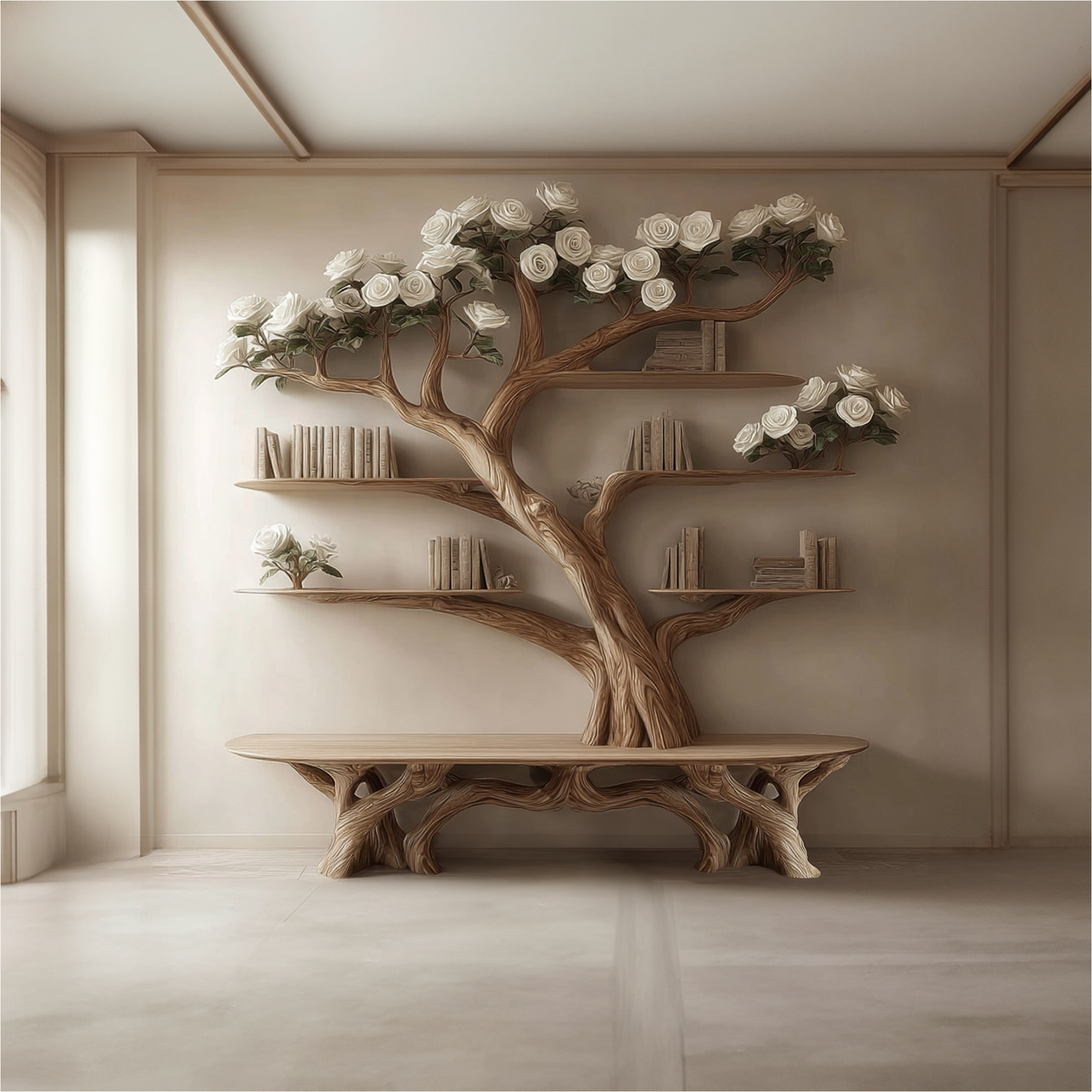 Rustic Tree Bookshelf Bench Living Room SINLKITB239