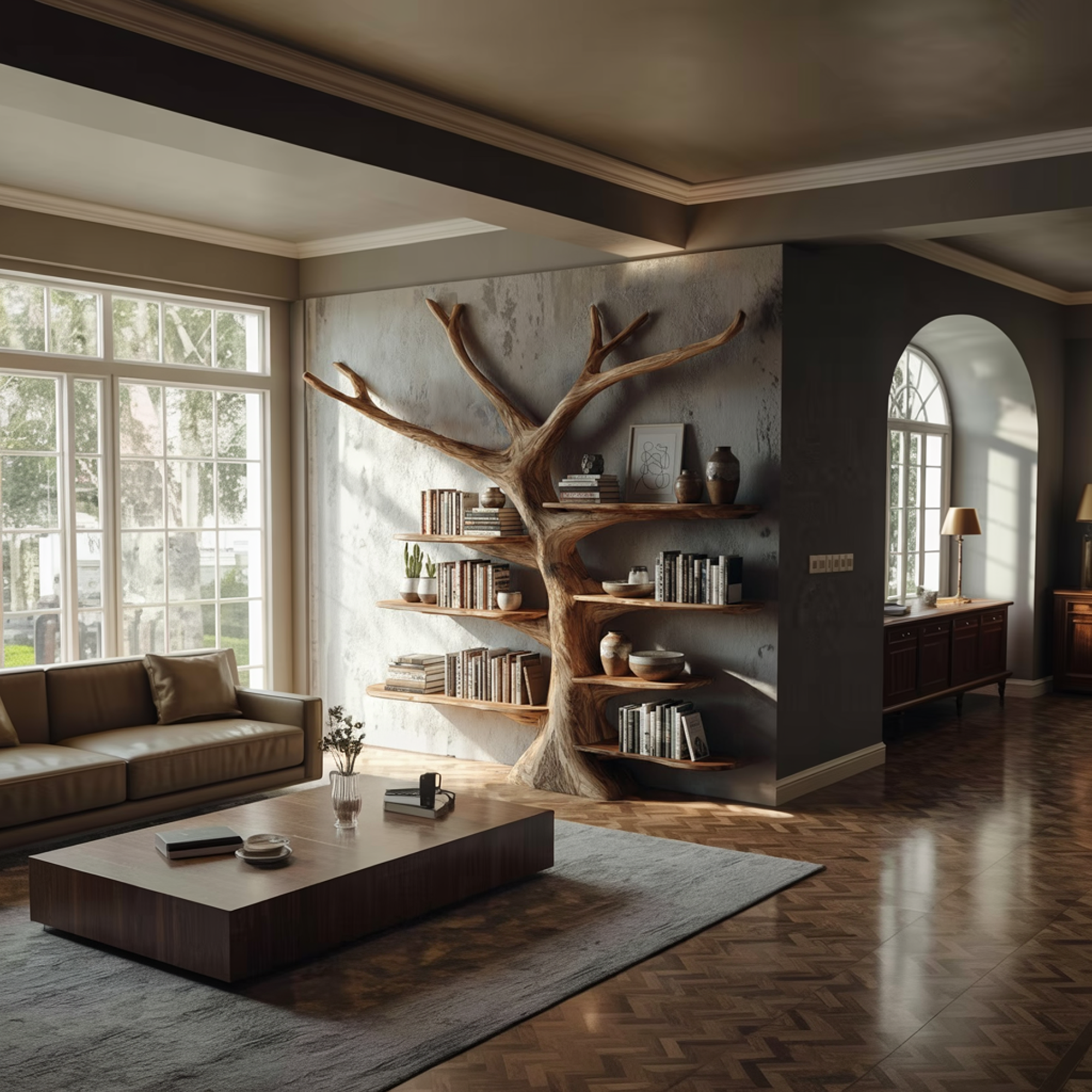 Rustic Tree Wall Bookshelf Study Room And Home Library SINLKITB608