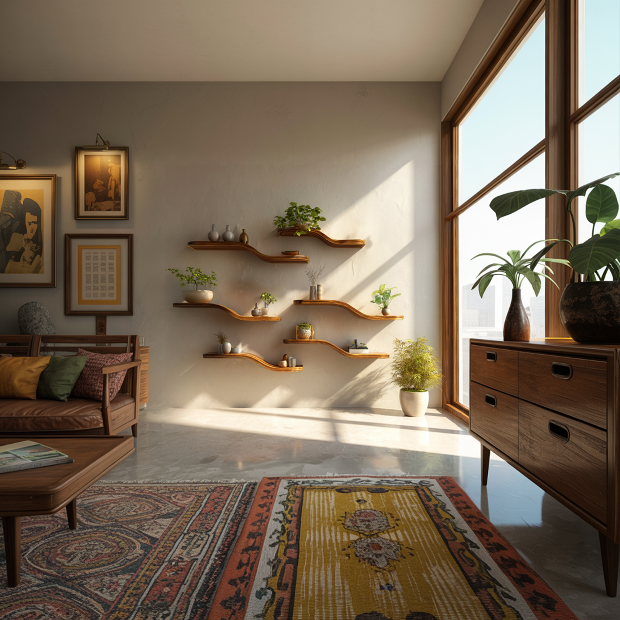 Organic Wave Solid Wood Shelf Floating Wall Media Display Interior SINLKIFL367