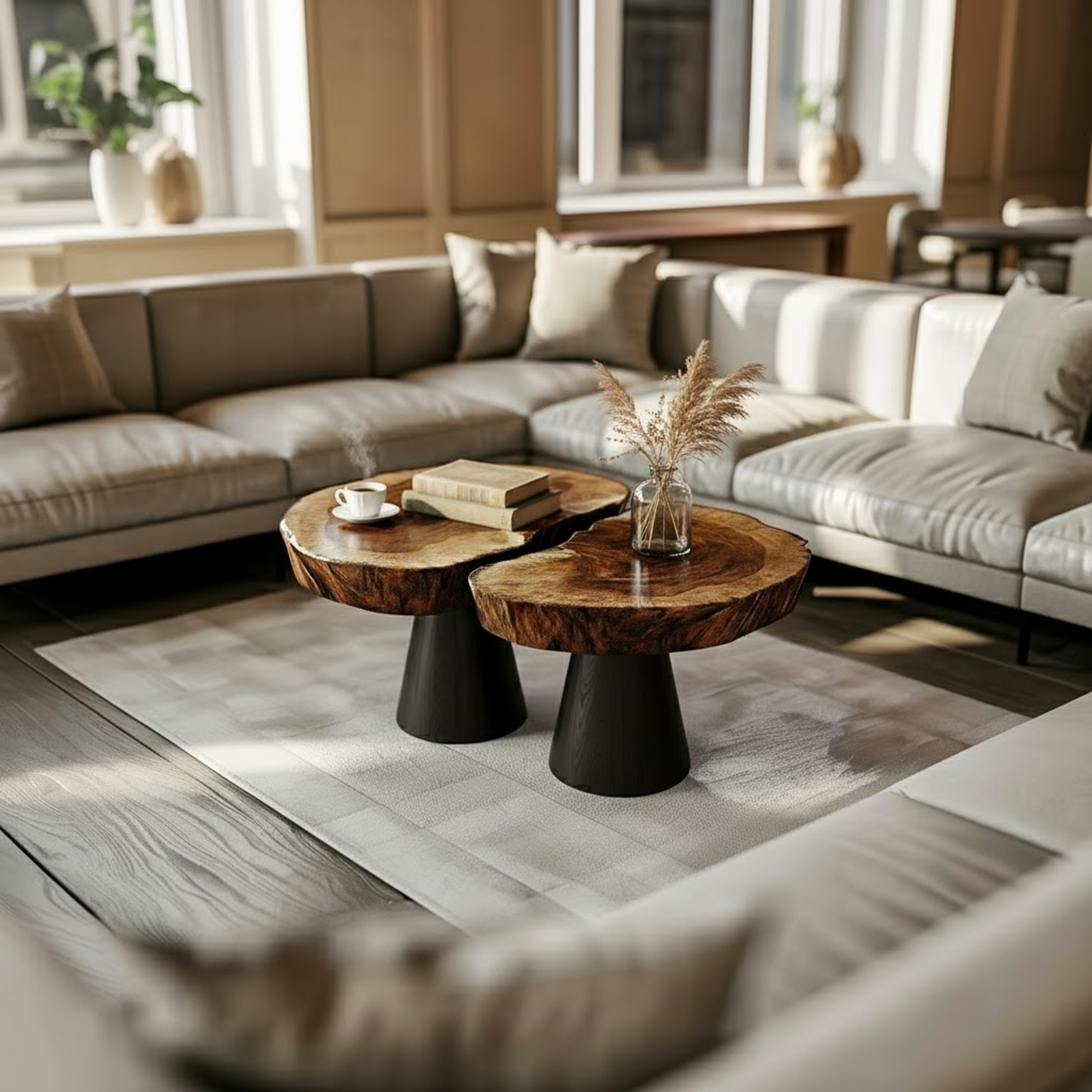 Live Edge Wooden Coffee Table Black Base Living Room Interior SINLKICF259