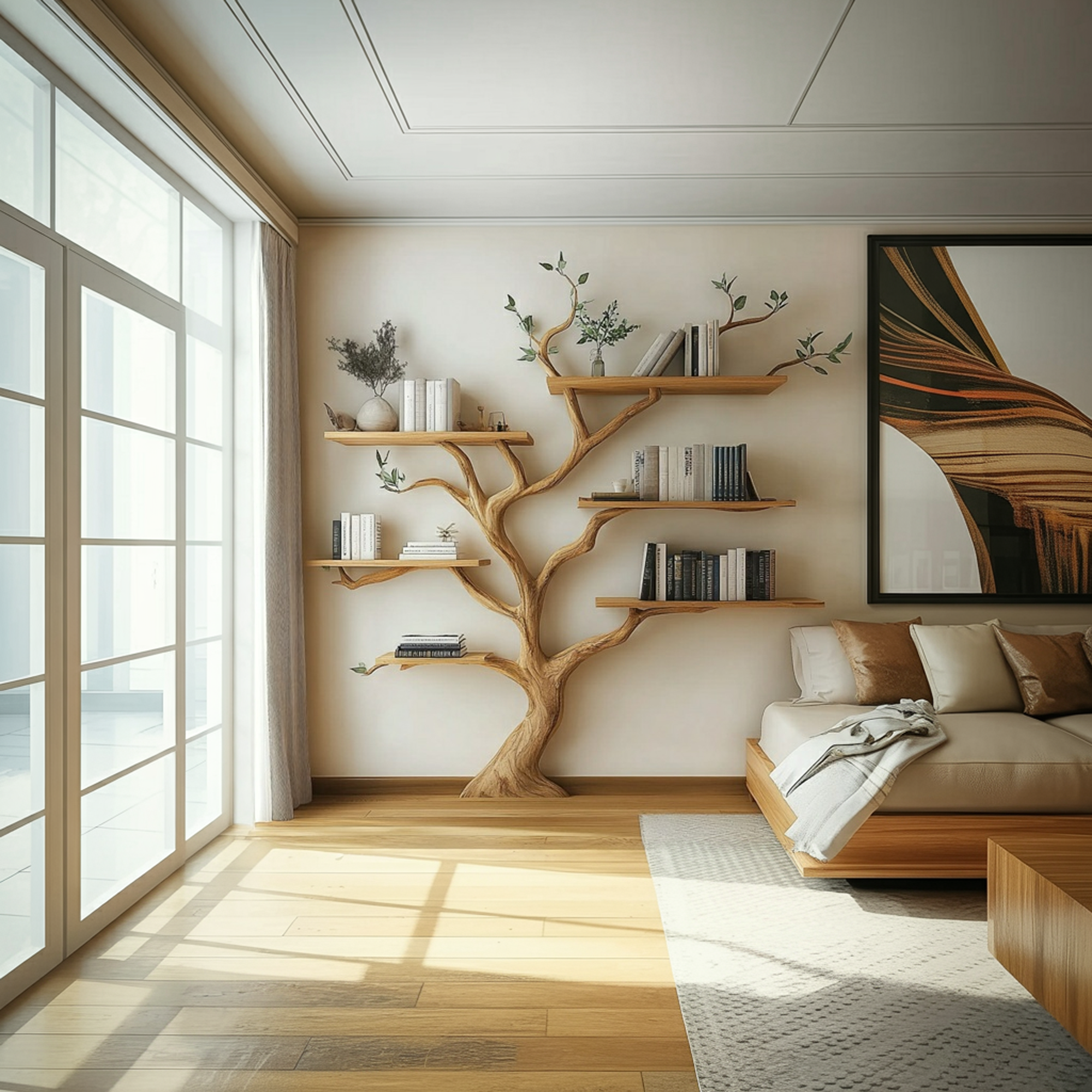 Rustic Nature Inspired Branch Bookshelf Bedroom Interior Statement Storage SINLKITB609