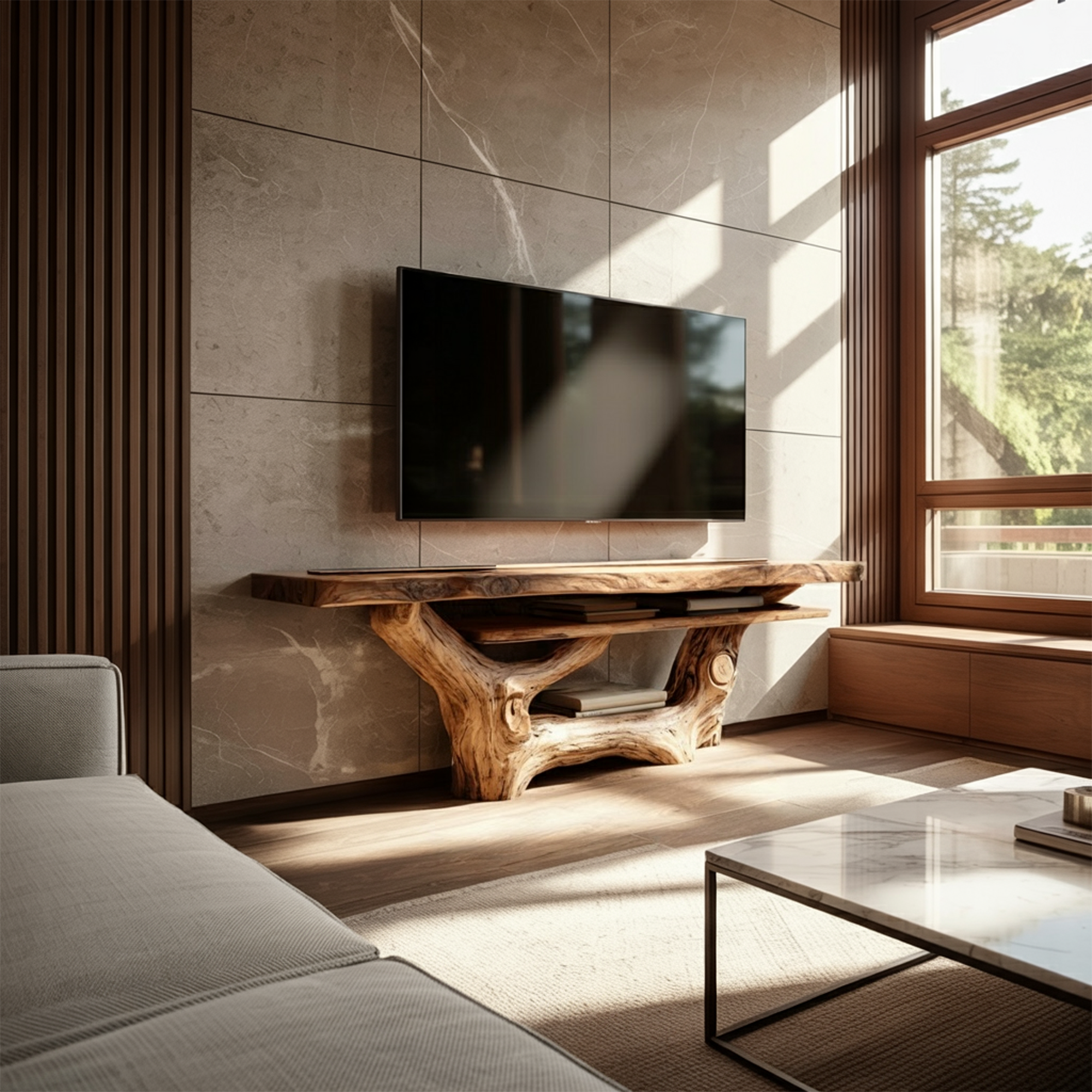 Midcentury TV Console Sculpted Wood Base Living Room Display SINLKICS413