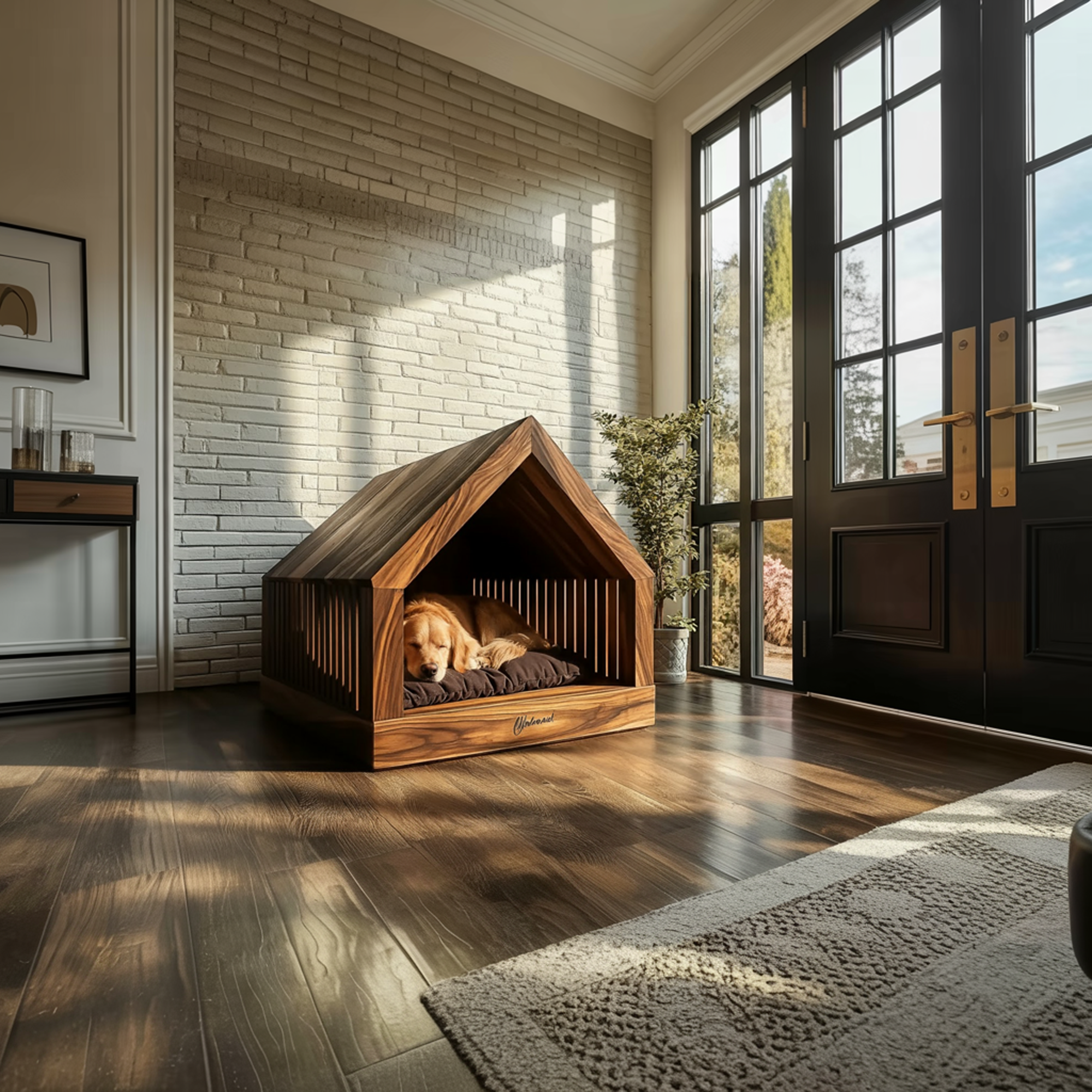 Rustic Wooden Dog House Indoor Pet Bed SINLKIPB010