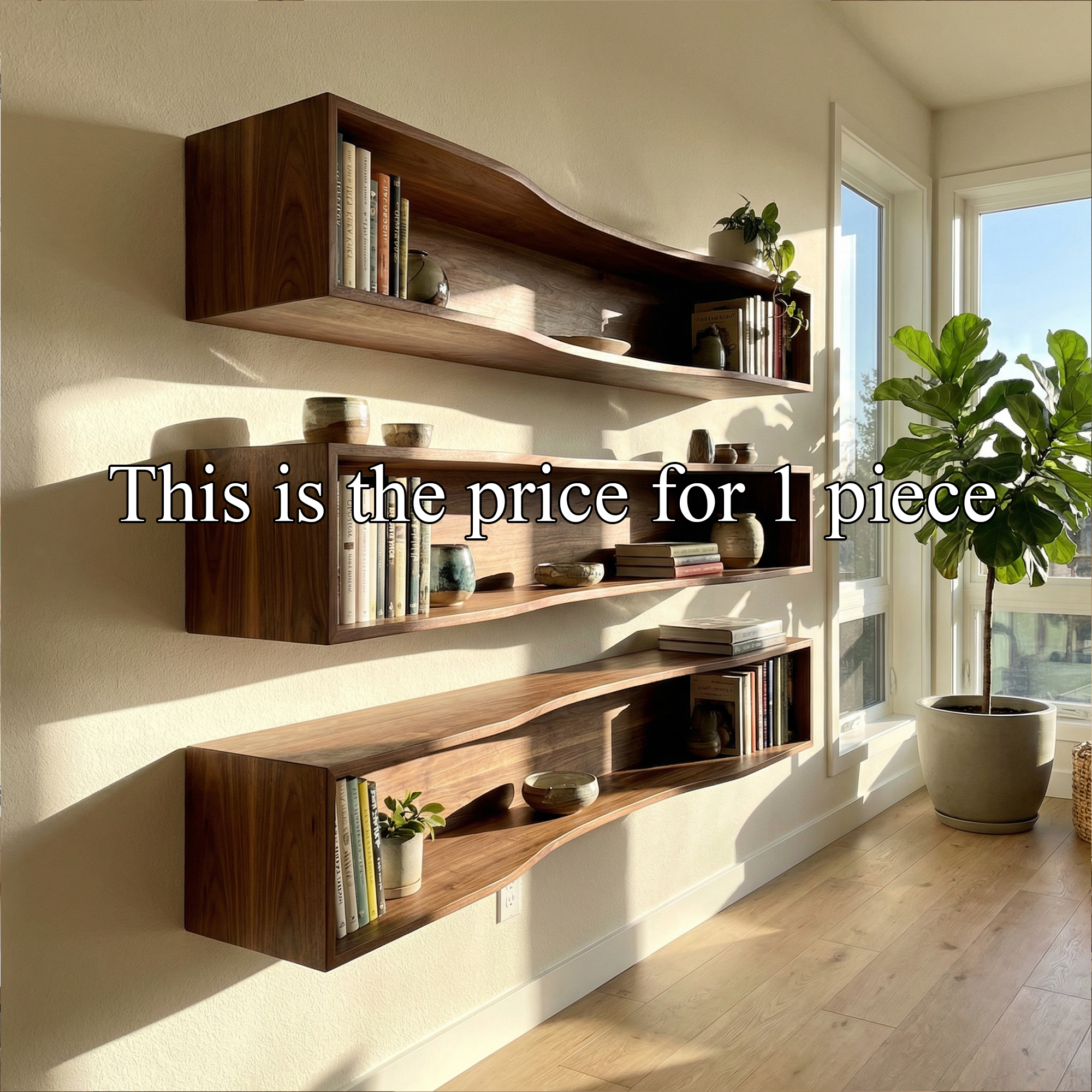 Modern Rectangular Floating Wall Shelves Solid Wood Open Storage SINLKIFL482