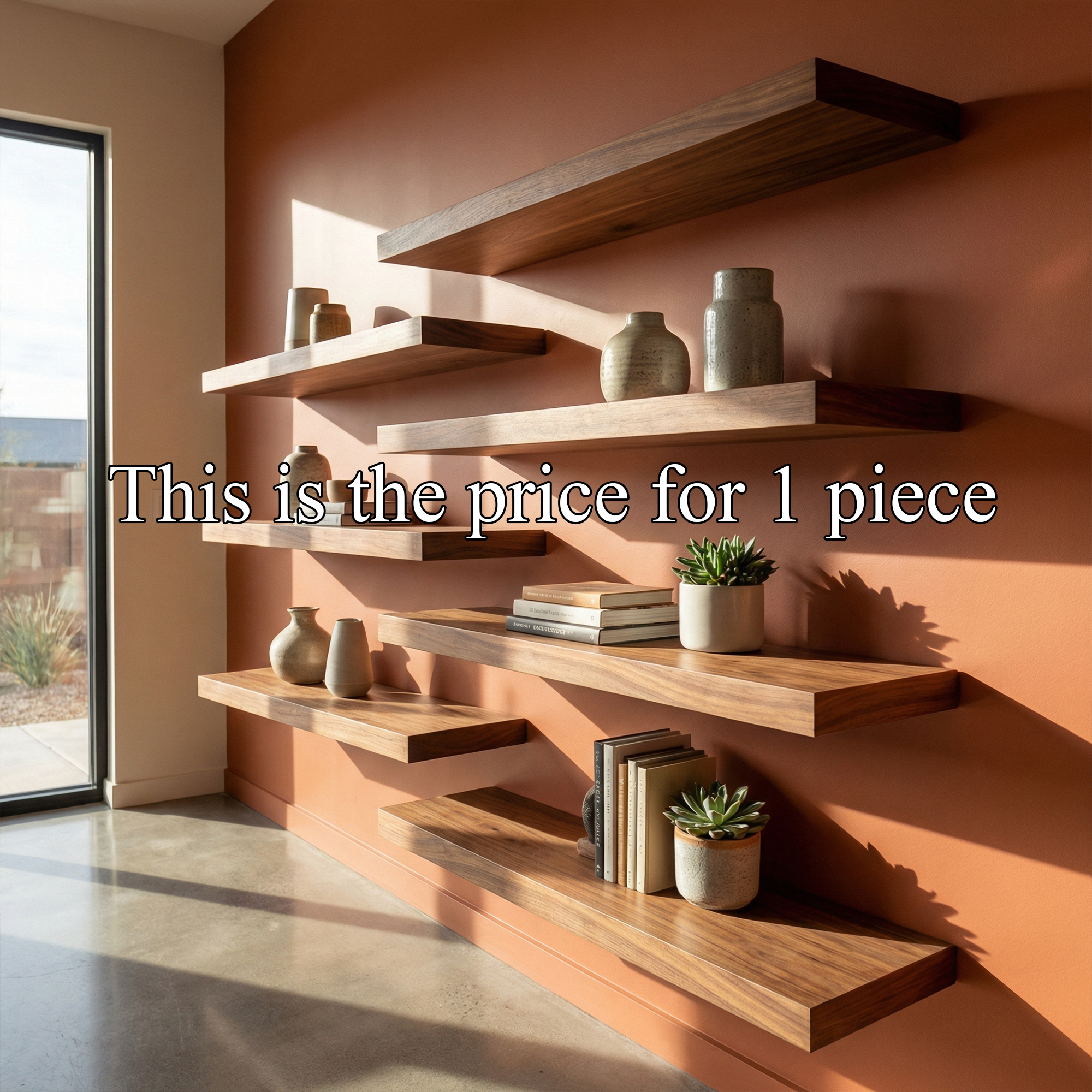 Modern Asymmetrical Floating Wall Shelves Solid Wood Statement Display SINLKIFL484
