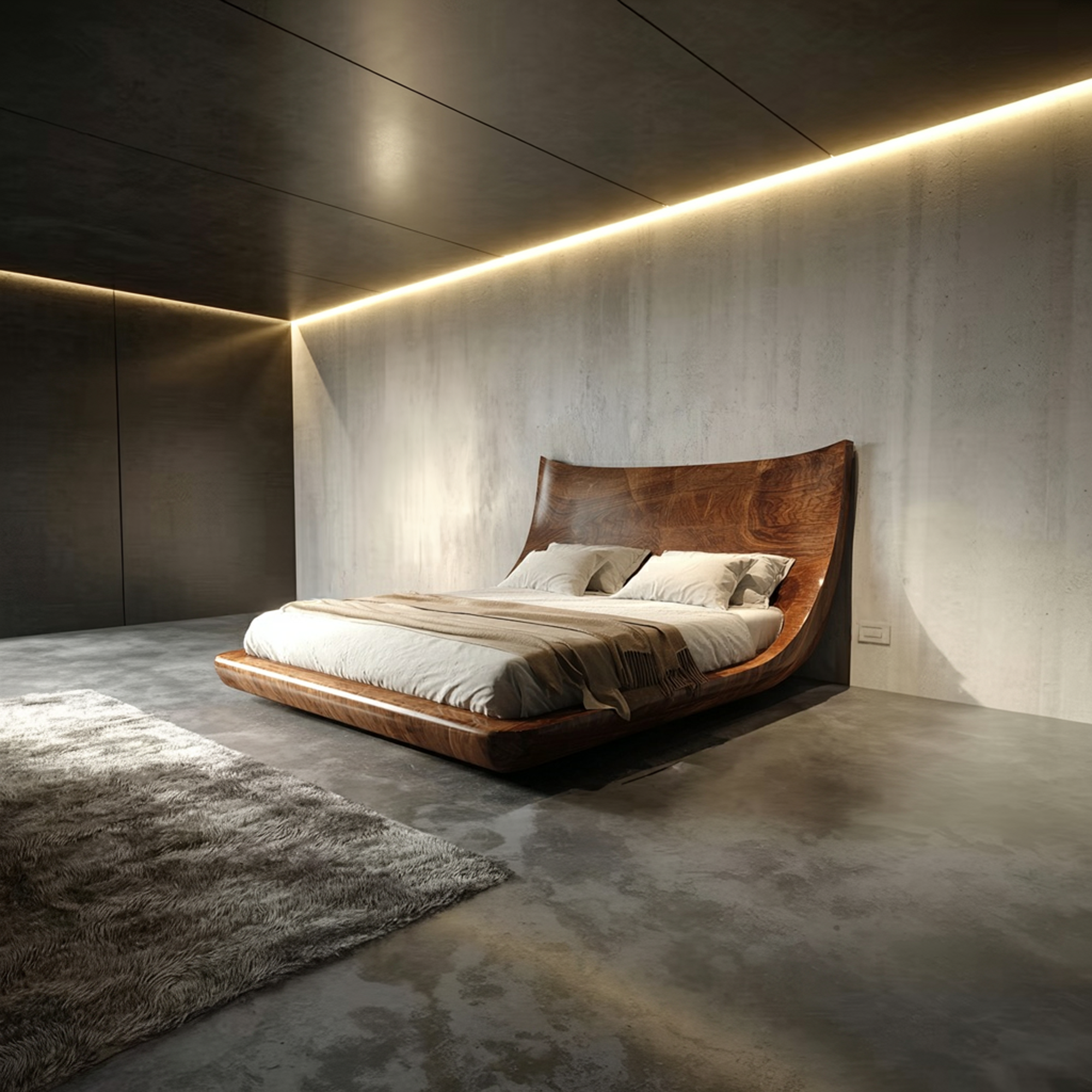 Modern Sculptural Bed Frame Contemporary Master Bedroom SINLKIWB085