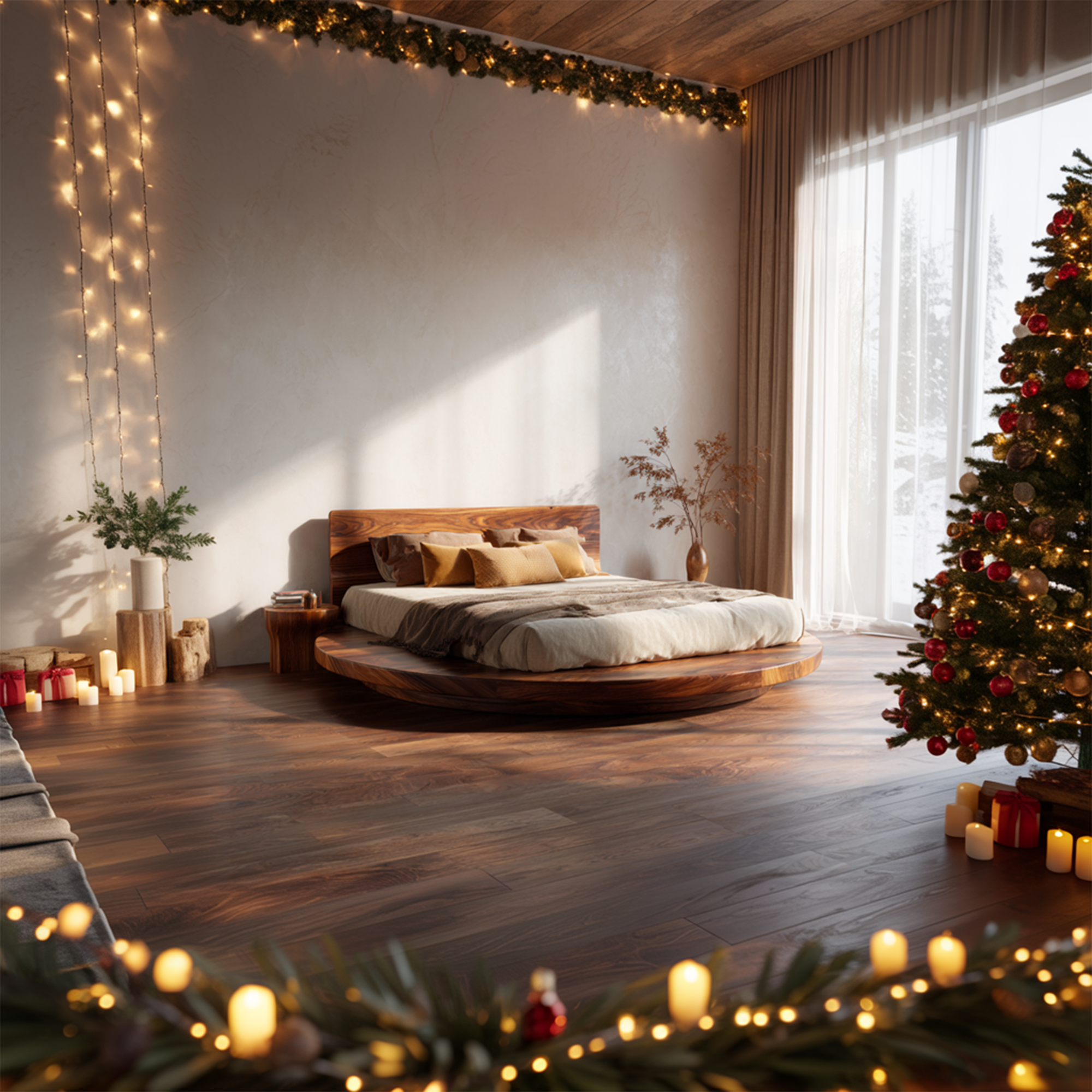 Mid Century Bedroom Minimal Platform Bed SINLKIWB083