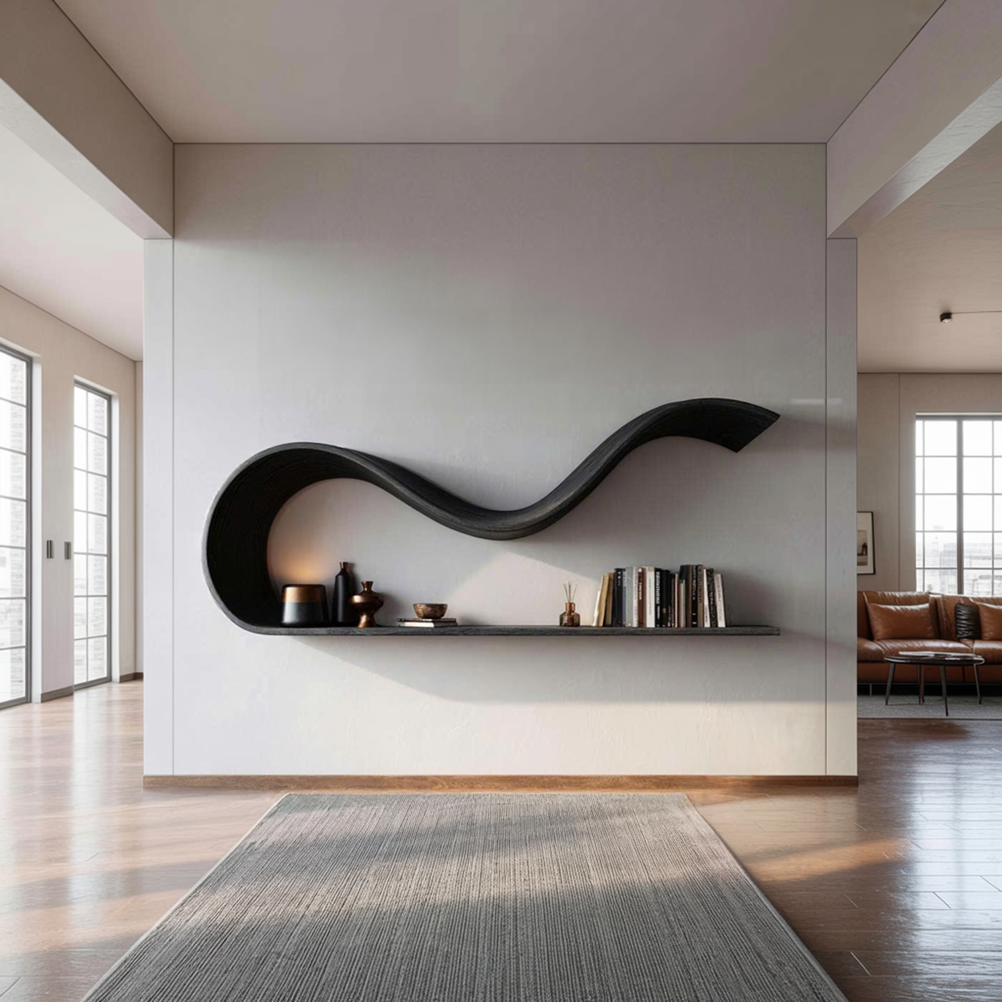 Modern Sculptural Floating Wall Shelf Living Room Interior Decor SINLKIFL345