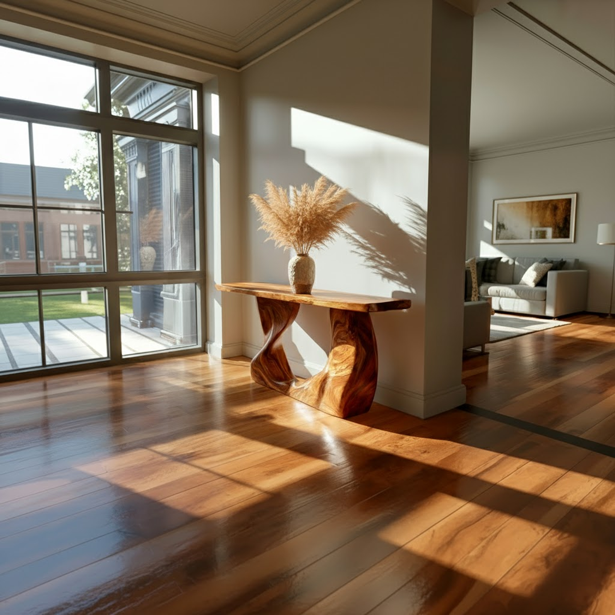 Rustic Modern Console Wavy Carved Wood Entry Hall SINLKICS406