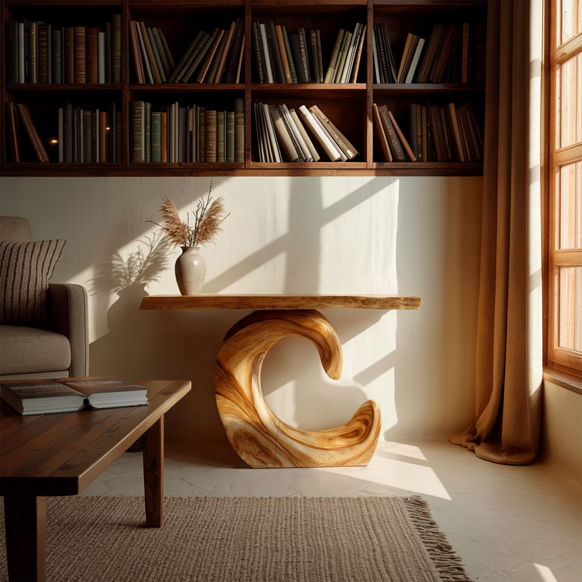 Mid Century Console Table Sculpted C-Base Reading Nook SINLKICS408