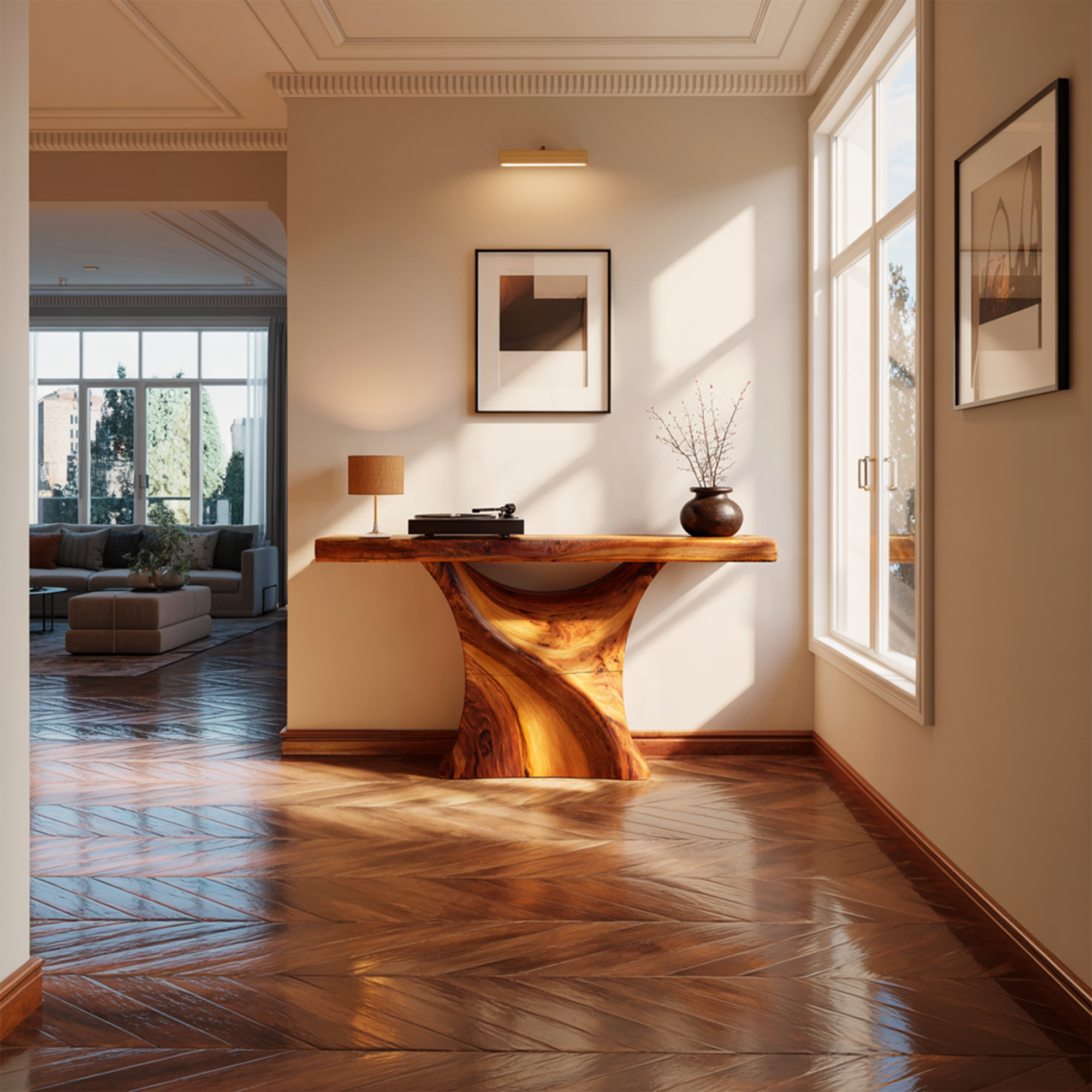 Mid Century Console Table Organic Wood Slab Foyer SINLKICS409