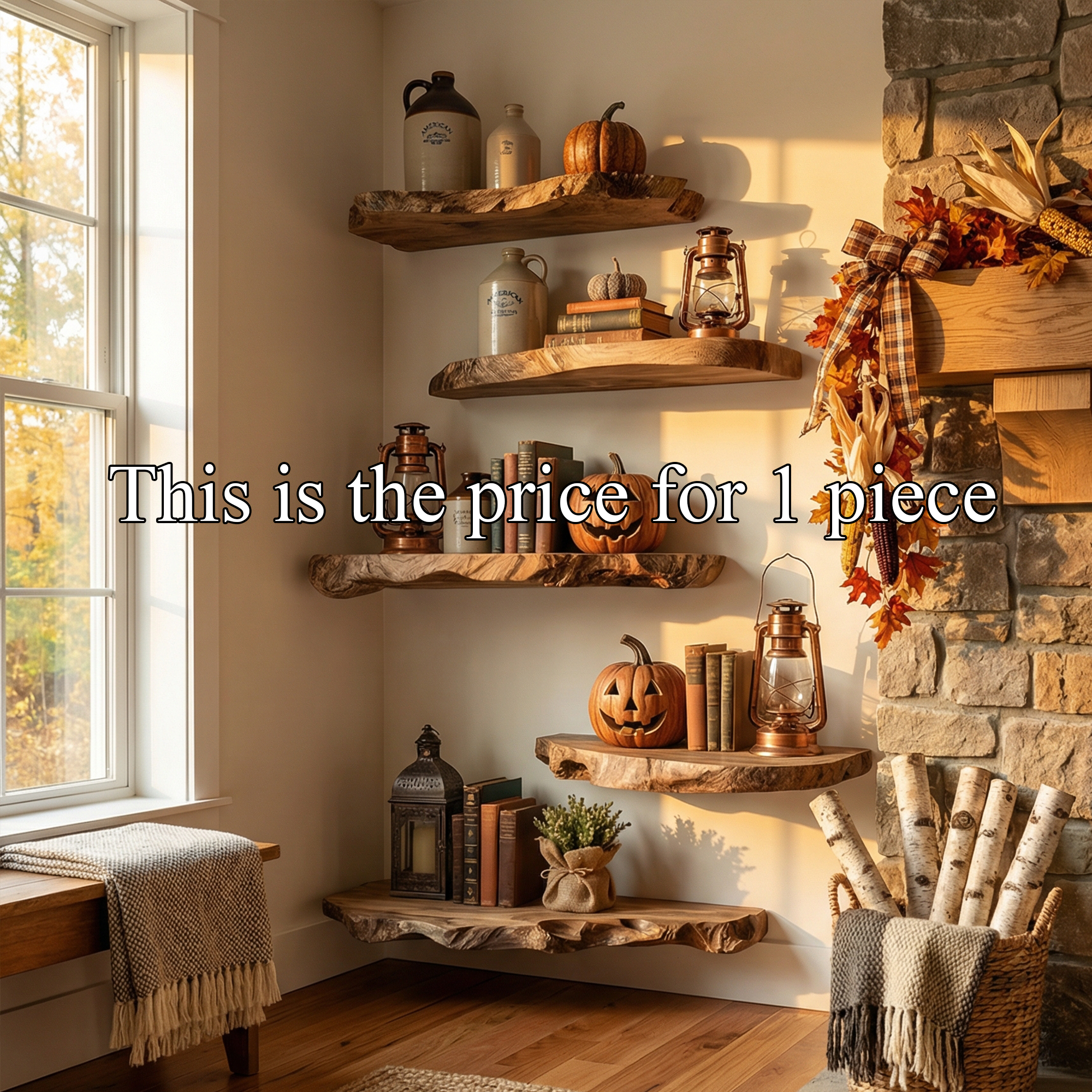 Modern Farmhouse Autumn Decor Floating Wall Shelves Solid Wood Display SINLKIFL496