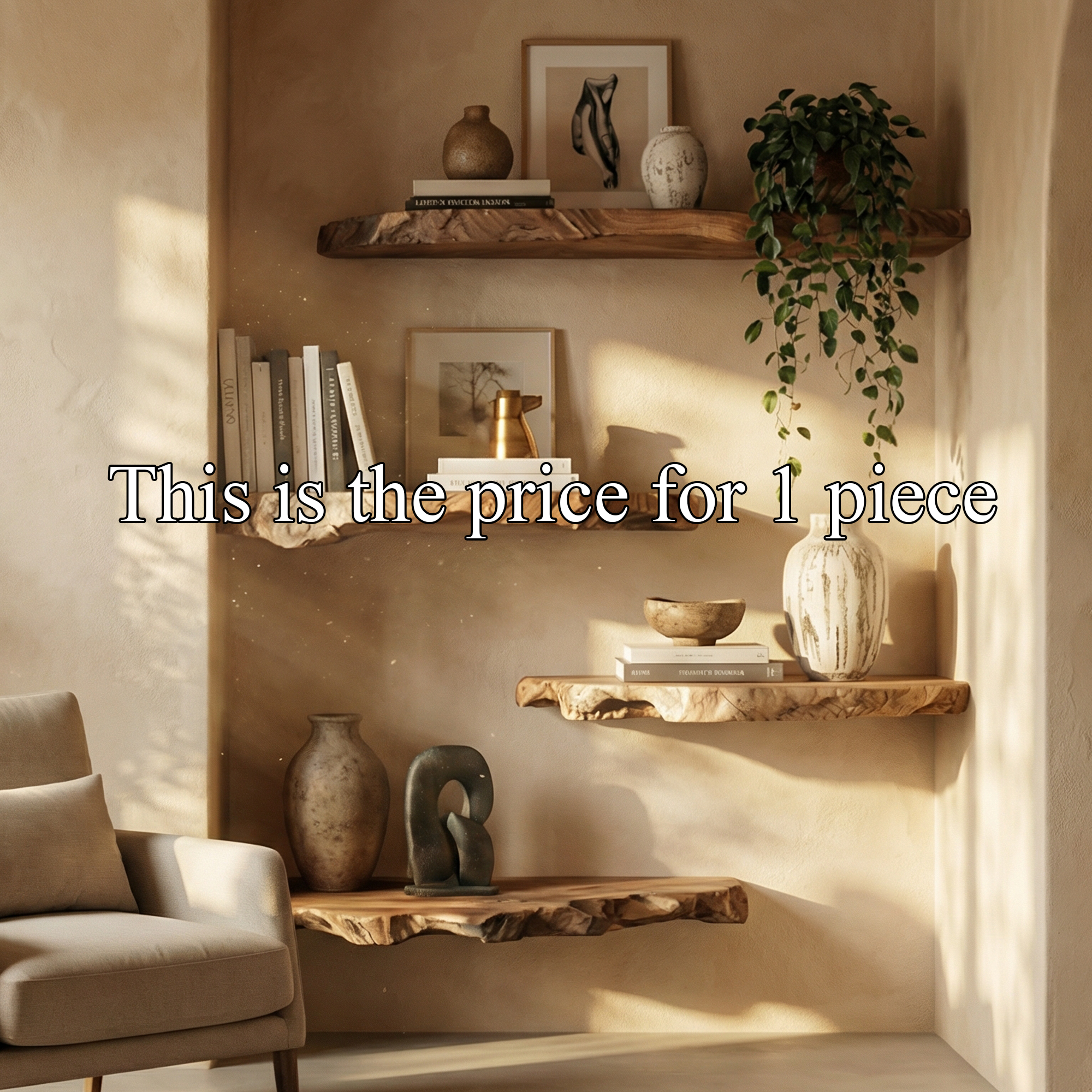 Modern Organic Live Edge Floating Wall Shelves Natural Wood Accent Display SINLKIFL497
