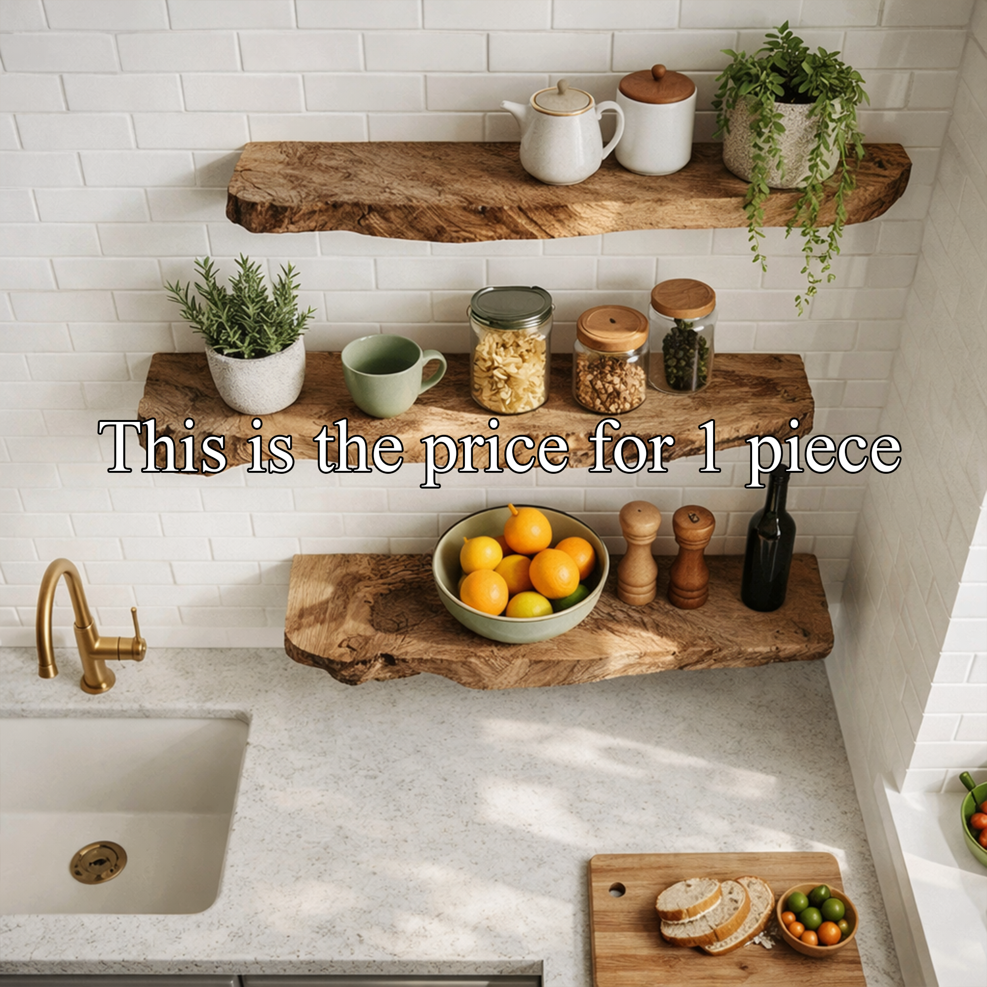 Modern Natural Slab Floating Kitchen Shelves Solid Wood Countertop Display SINLKIFL498