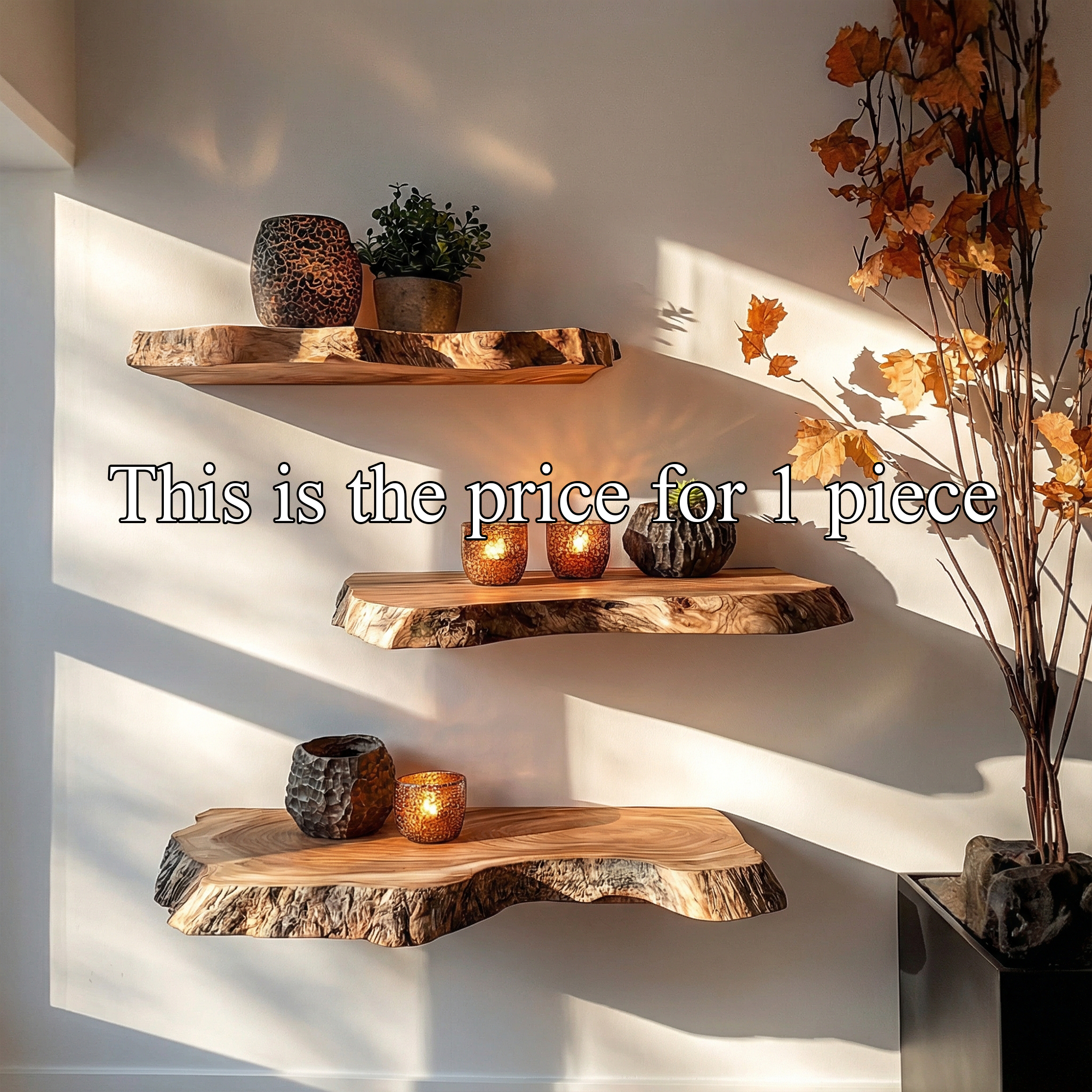 Modern Thick Live Edge Floating Wall Shelves Natural Wood Accent SINLKIFL500