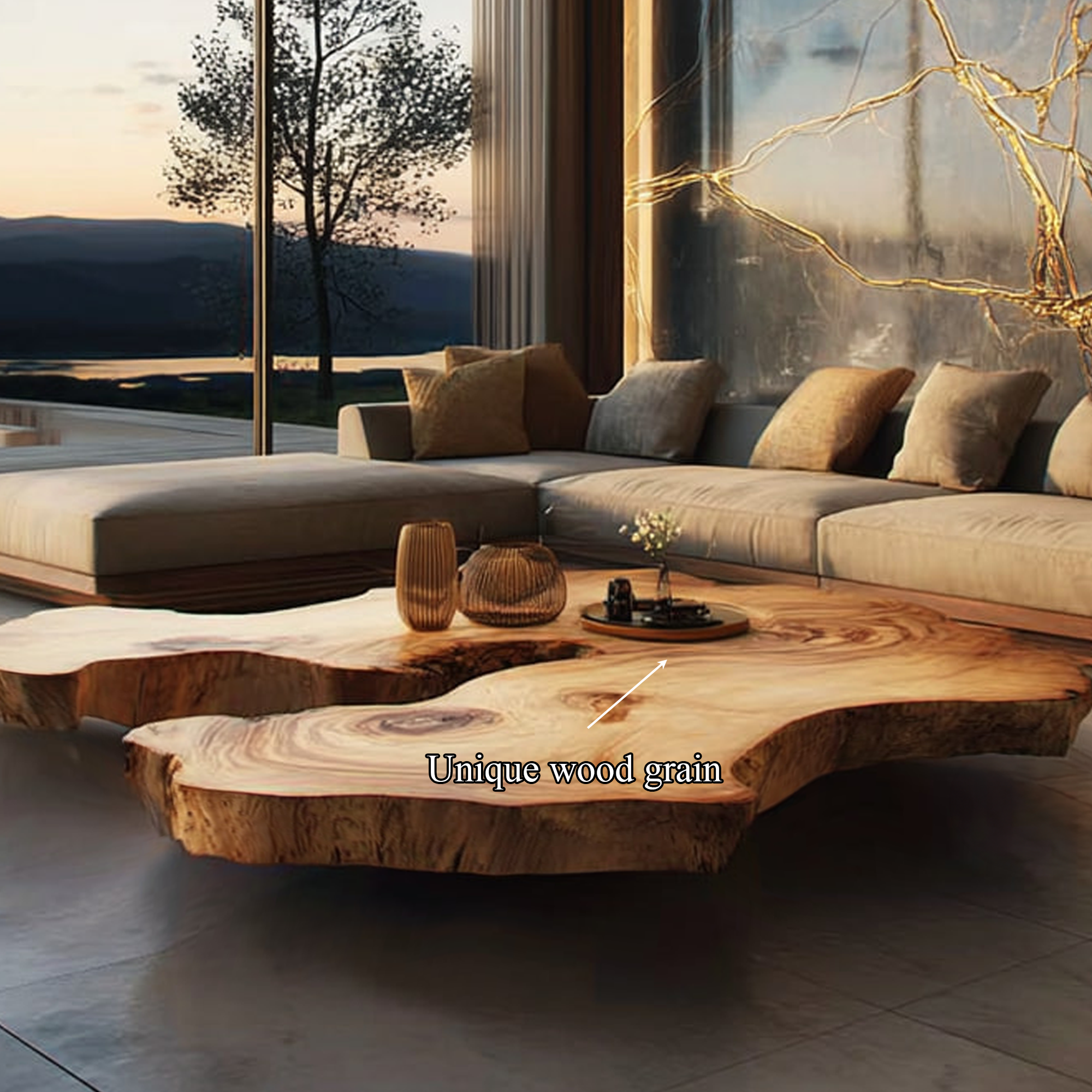 Rustic Organic Coffee Table Modern Living Room Centerpiece SINLKICF128