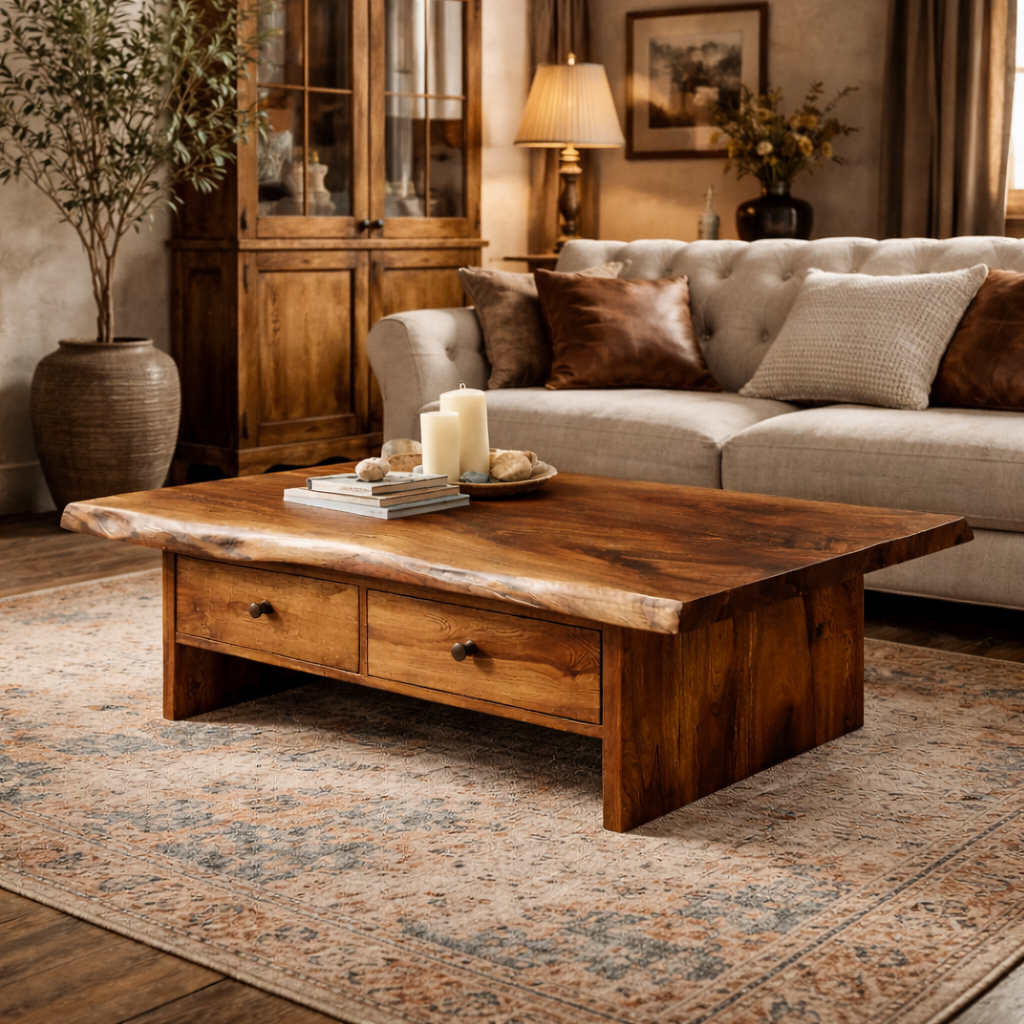 Low Profile Solid Wood Coffee Table Timeless Living Room Interior SINLKICF312