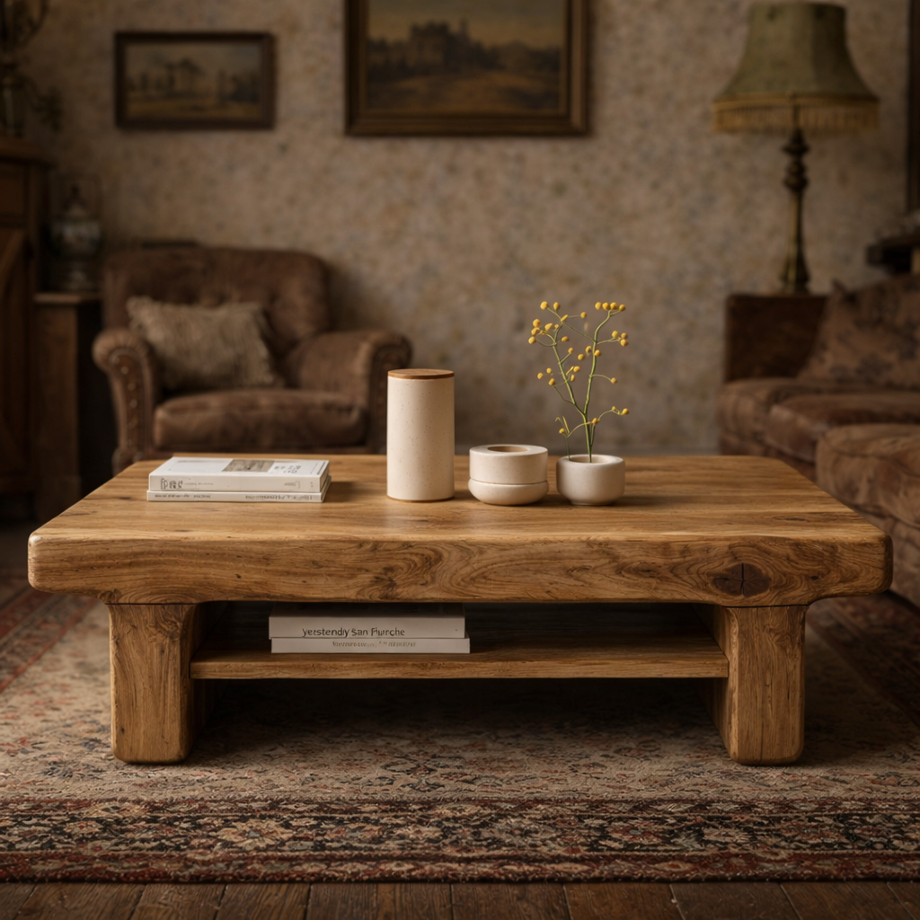 Minimal Solid Wood Coffee Table Grounded Modern Living Room Interior SINLKICF313