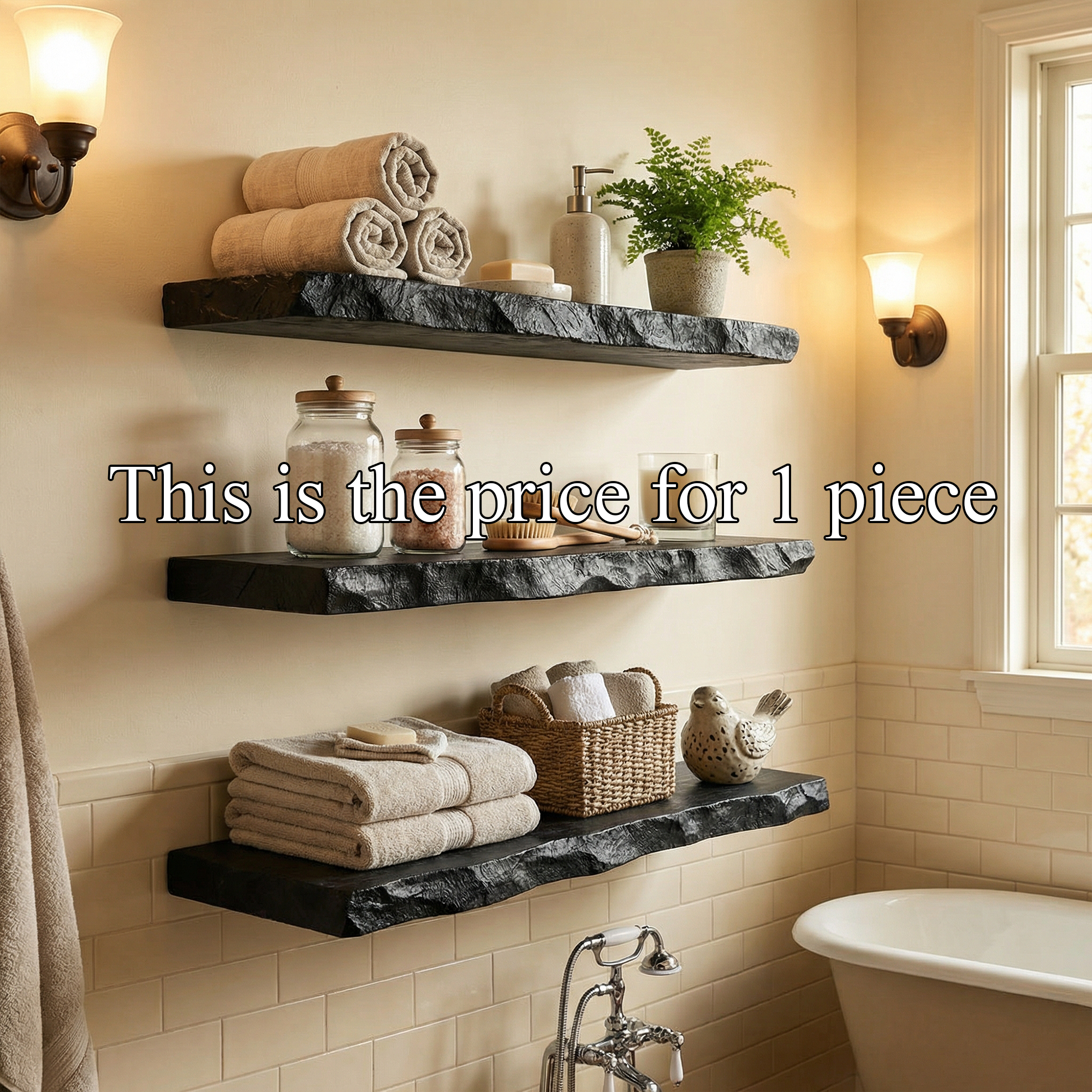 Modern Stone Look Floating Bathroom Shelves Wall Mounted Storage Rack SINLKIFL508