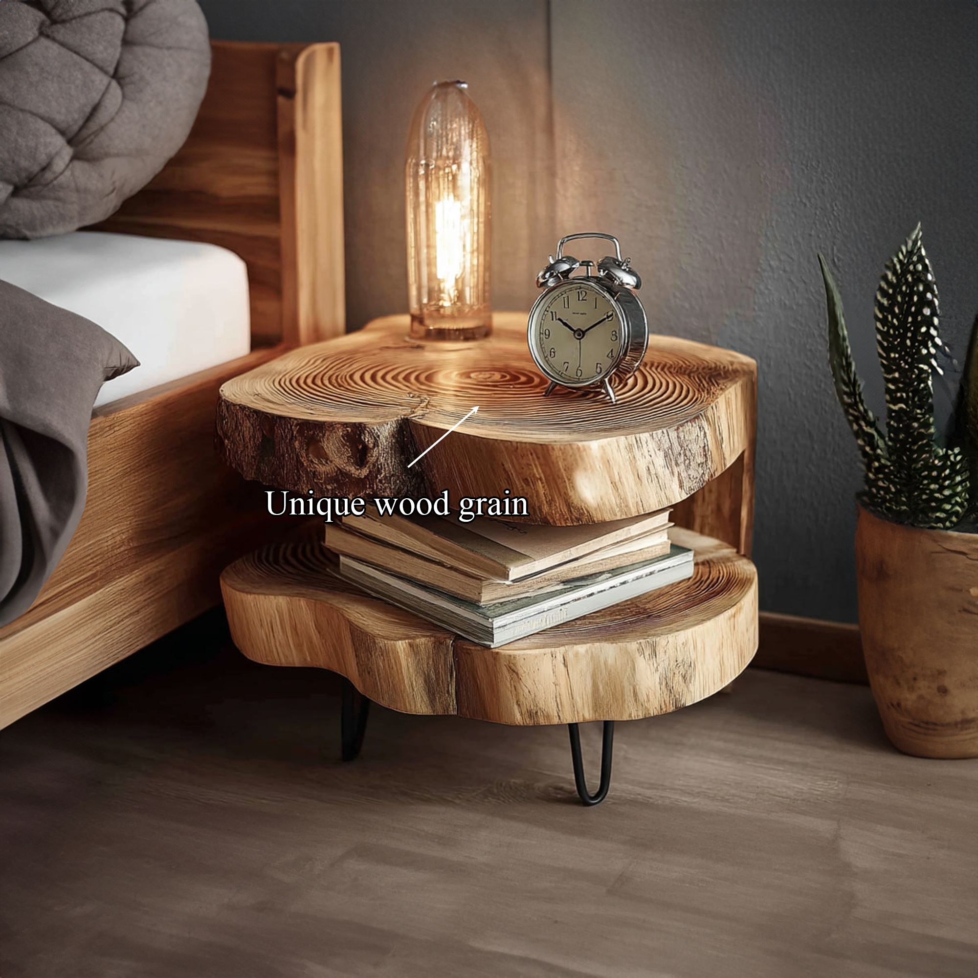 Rustic Solid Wood Bedside Table Bedroom SINLKIBT055