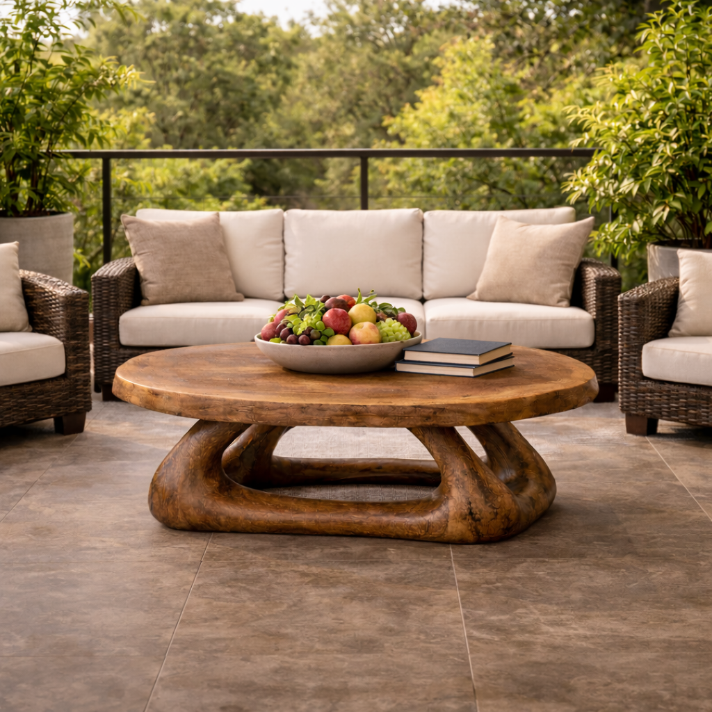 Curved Sculptural Solid Wood Coffee Table Artistic Statement Luxury Living Room Interior SINLKICF292