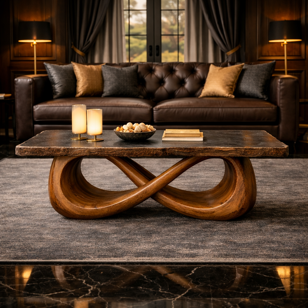 Sculptural Loop Solid Wood Coffee Table Warm Modern Living Room Interior SINLKICF308