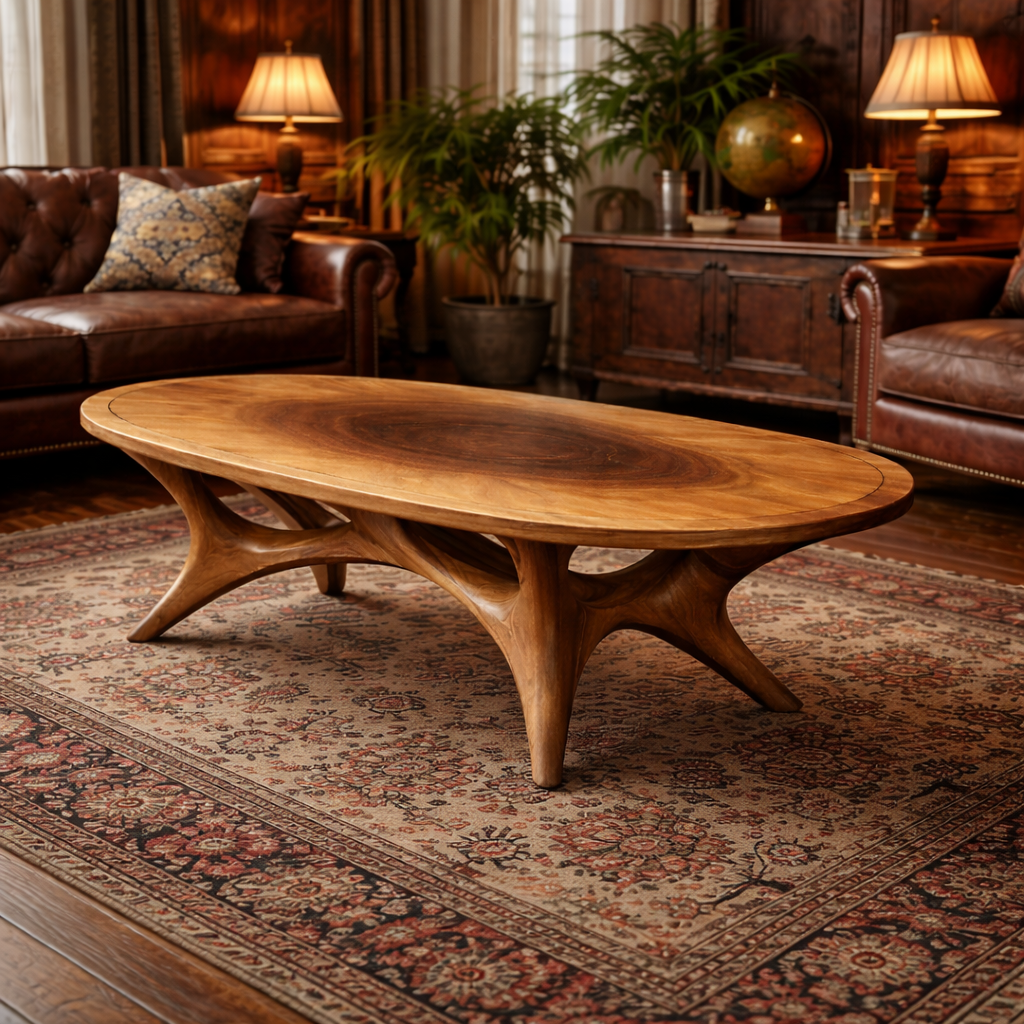 Refined Sculptural Solid Wood Coffee Table Organic Modern Living Room Interior SINLKICF303