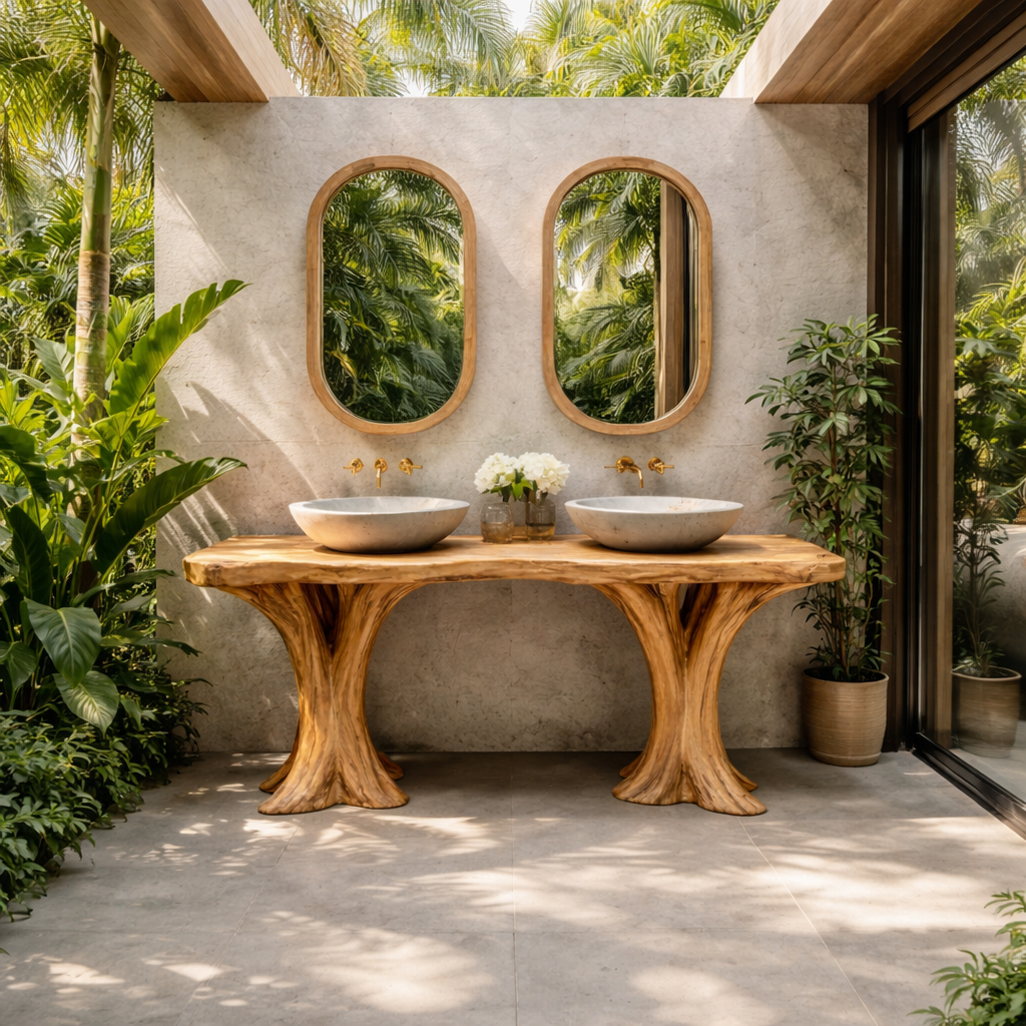 Luxury Live Edge Solid Wood Bathroom Vanity Organic Sculptural Base SINLKIBRV269
