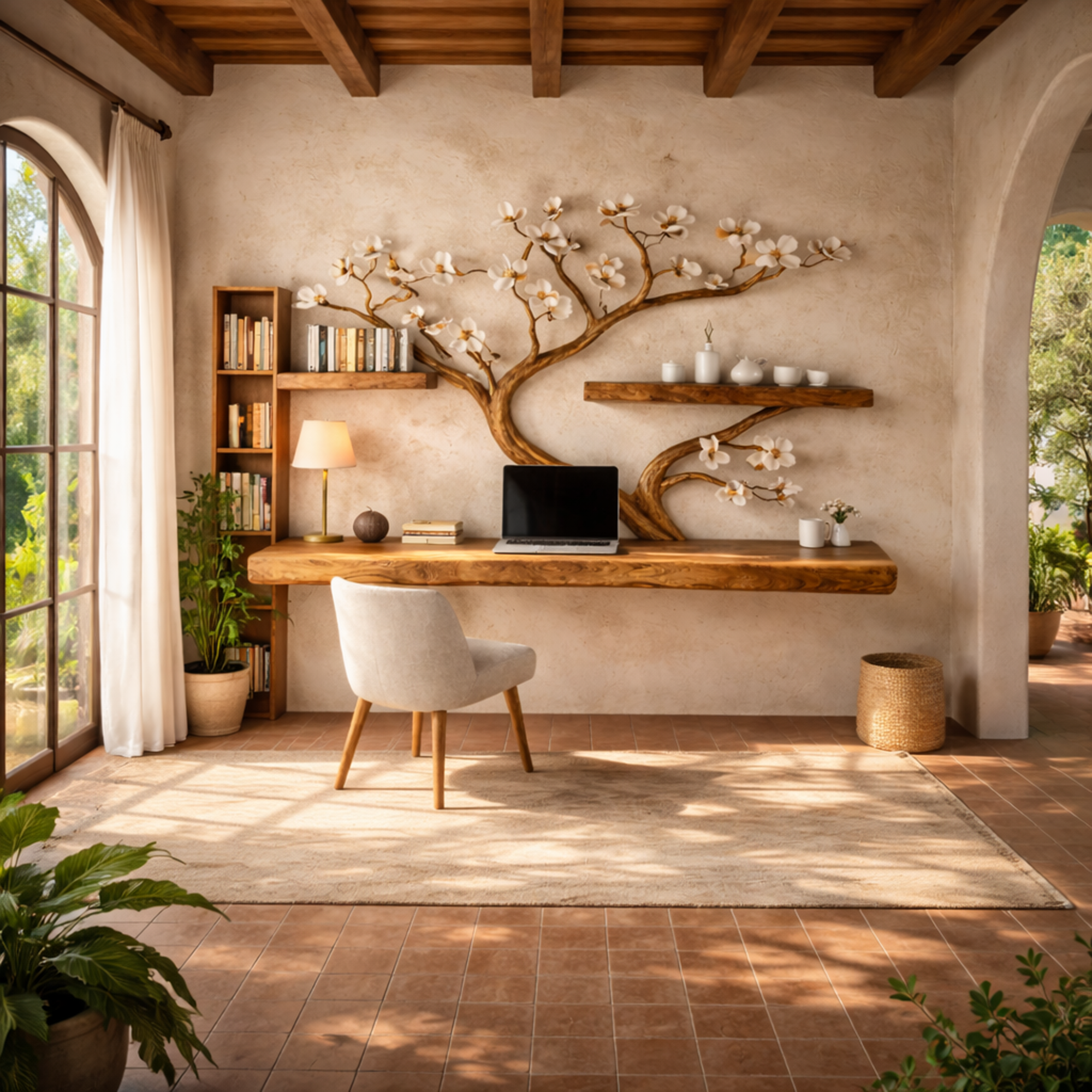 Organic Tree Branch Sculptural Wall Mounted Desk For Home Office SINLKIDK088