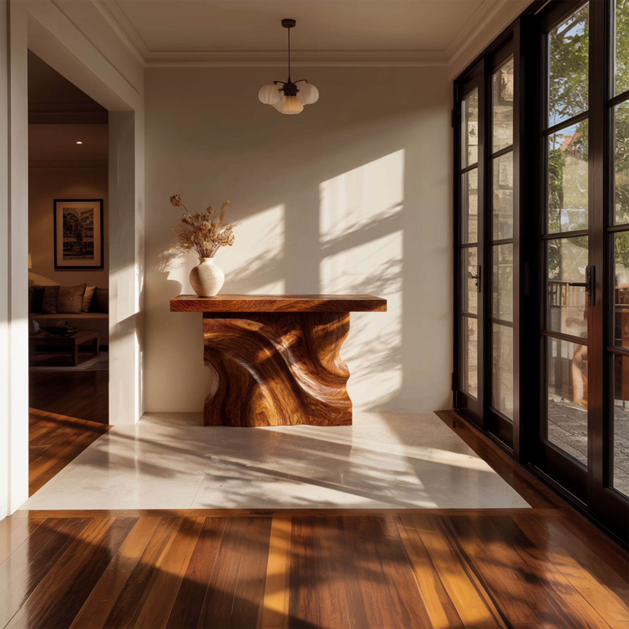 Rustic Console Table Sculpted Wave Base Entryway Display SINLKICS405