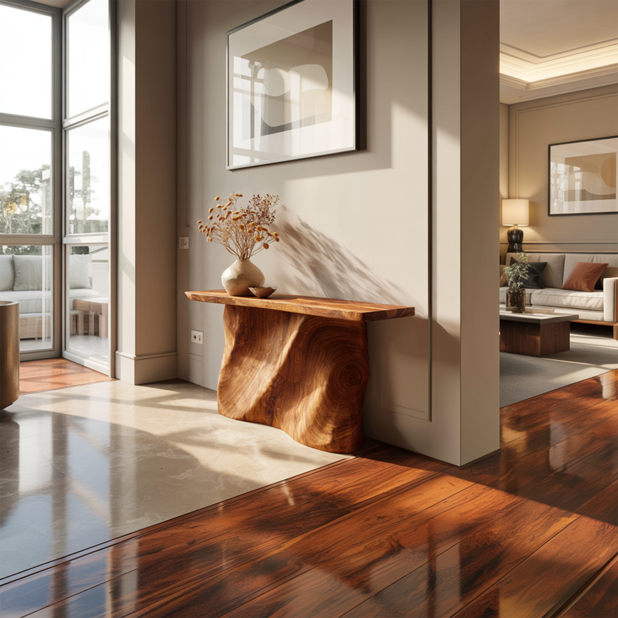 Rustic Foyer Console Table Handcrafted Root Base Entryway SINLKICS410