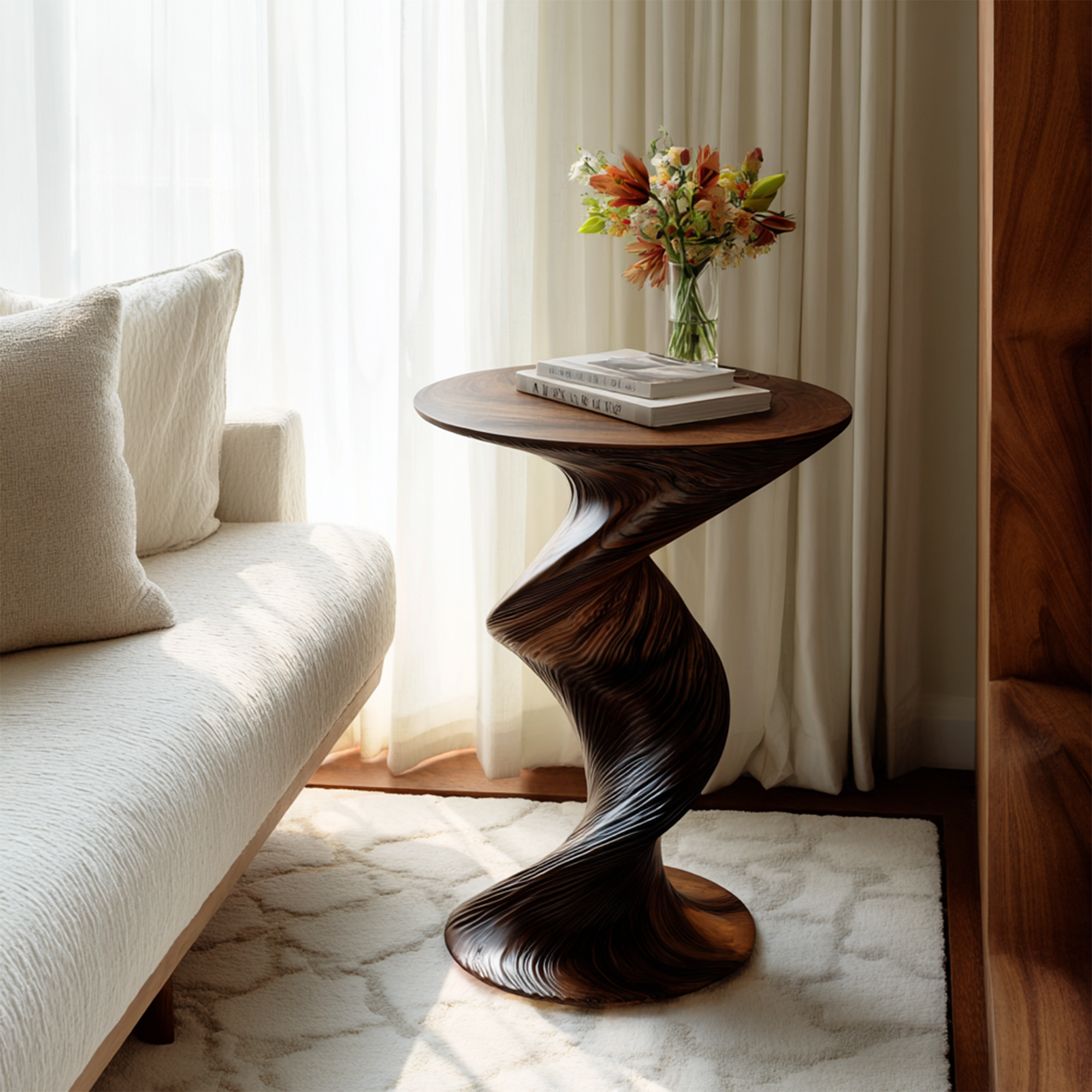 Mid Century Curved Nightstand For Bedroom And Small Space SINLKIBT236