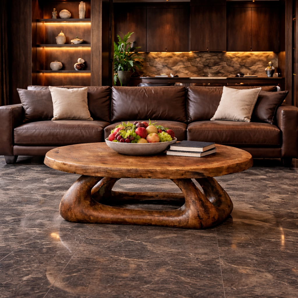 Curved Sculptural Solid Wood Coffee Table Artistic Statement Luxury Living Room Interior SINLKICF292