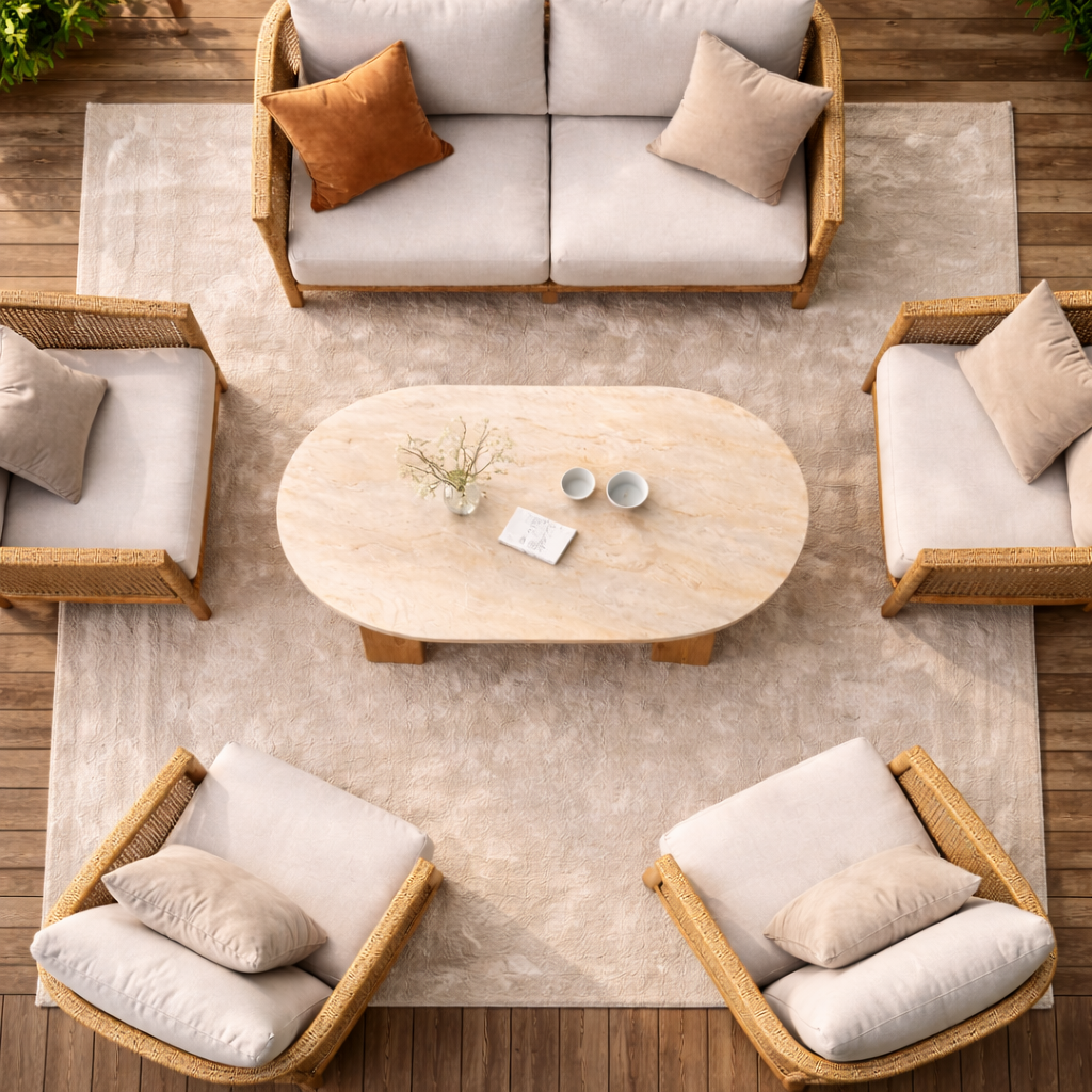 Light Oak Oval Solid Wood Coffee Table Minimalist Balance Contemporary Living Room Interior SINLKICF296