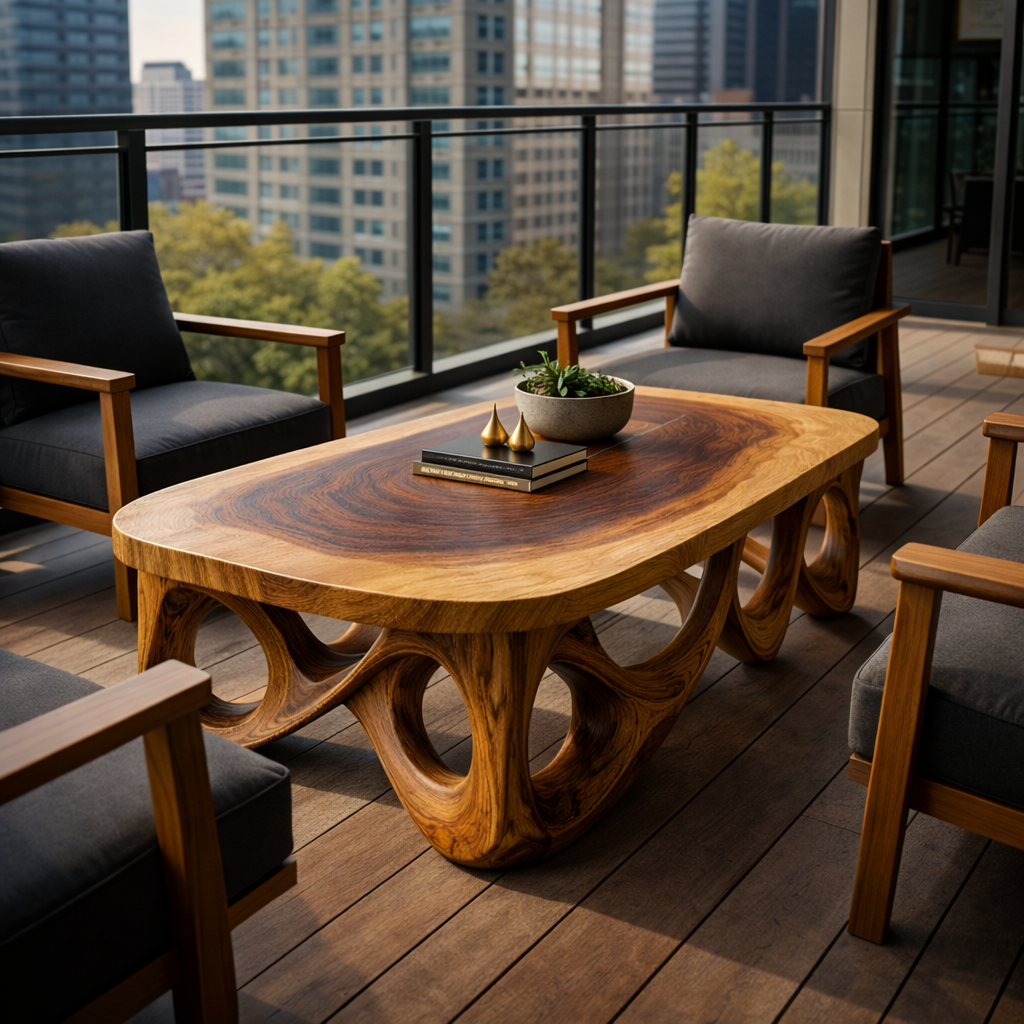 Urban Sculpted Solid Wood Coffee Table Flowing Arch Base Modern Living Room Interior SINLKICF301