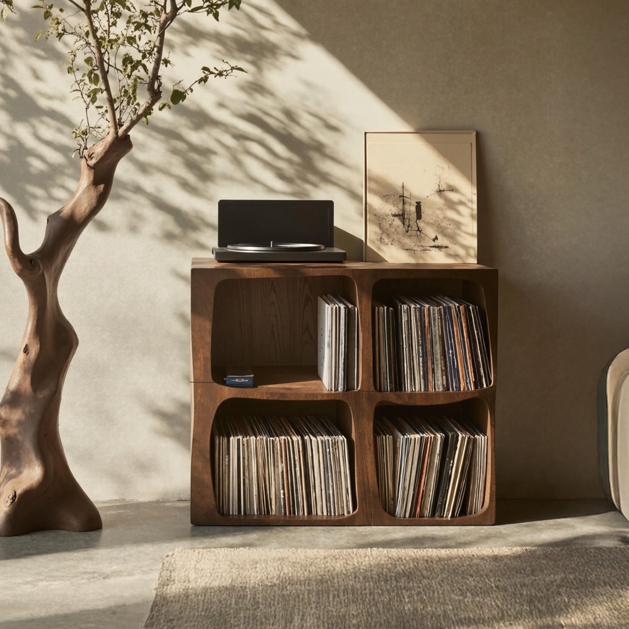 Mid Century Live Edge Record Stand Modern Living Room SILDTTNRPT008