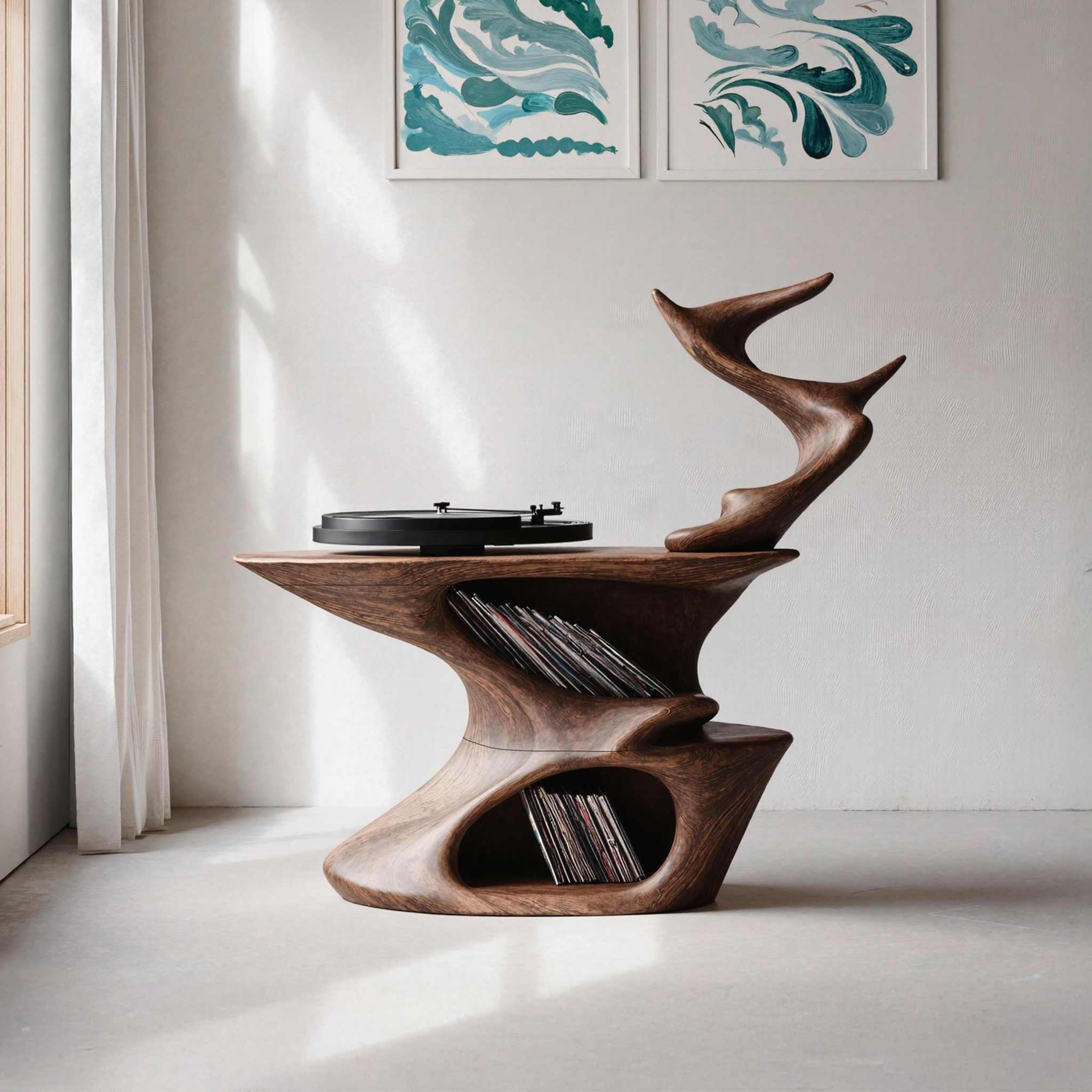 Rustic Live Edge Record Stand Natural Entryway Piece SILDTRPT032