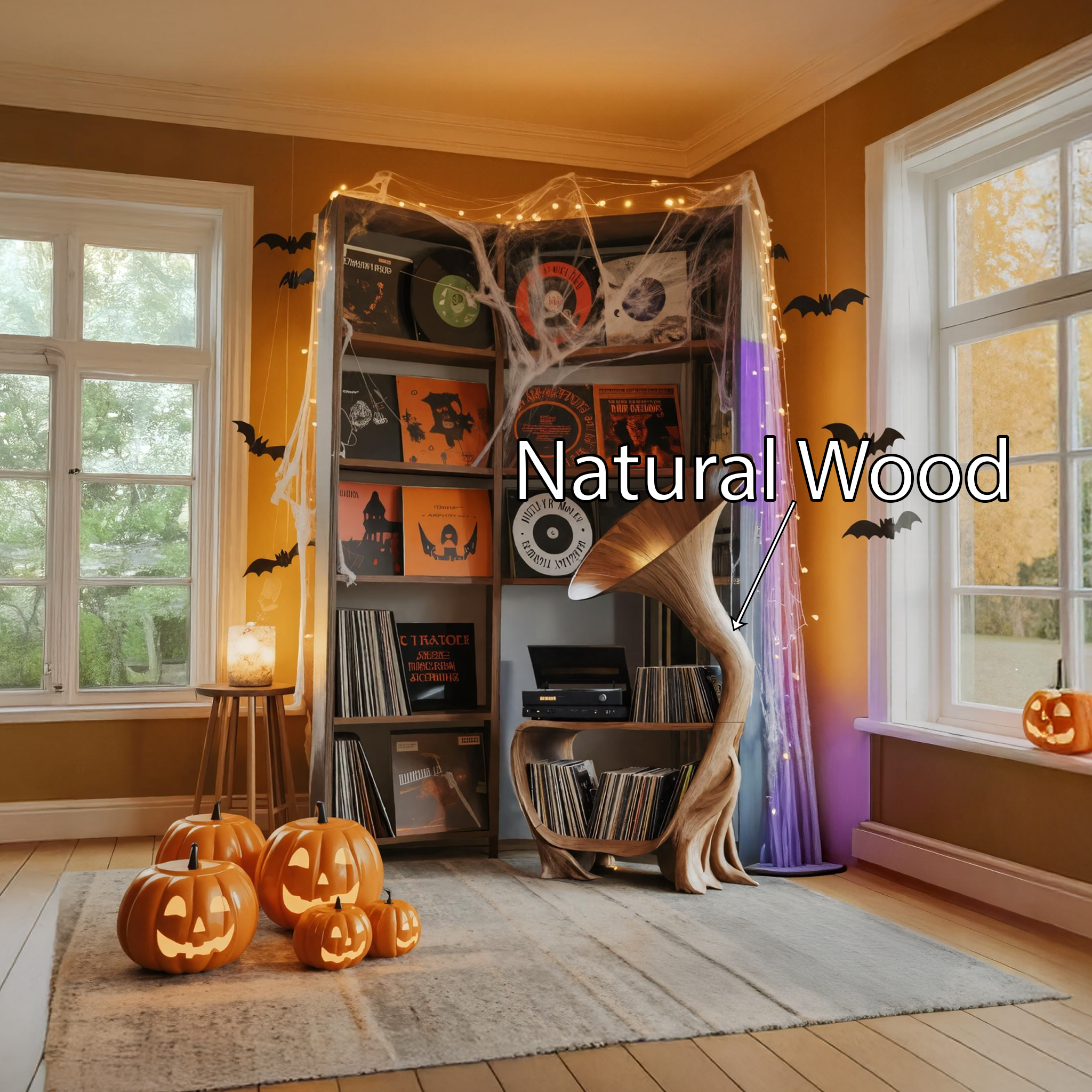 Farmhouse Solid Wood Record Stand For Bedroom Halloween Furniture SILDTTRHRS002