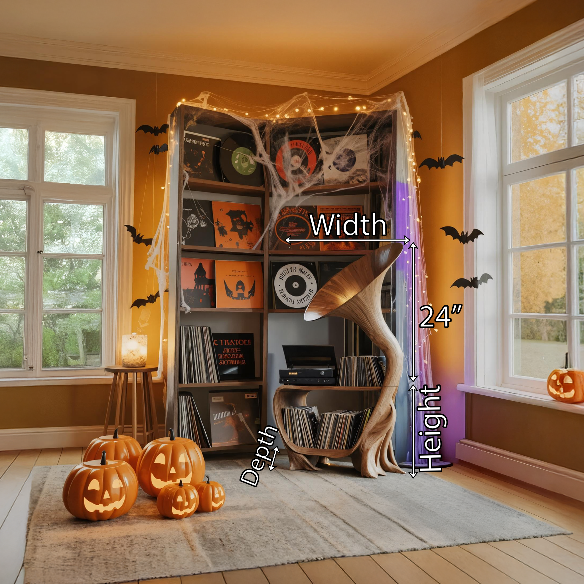 Farmhouse Solid Wood Record Stand For Bedroom Halloween Furniture SILDTTRHRS002