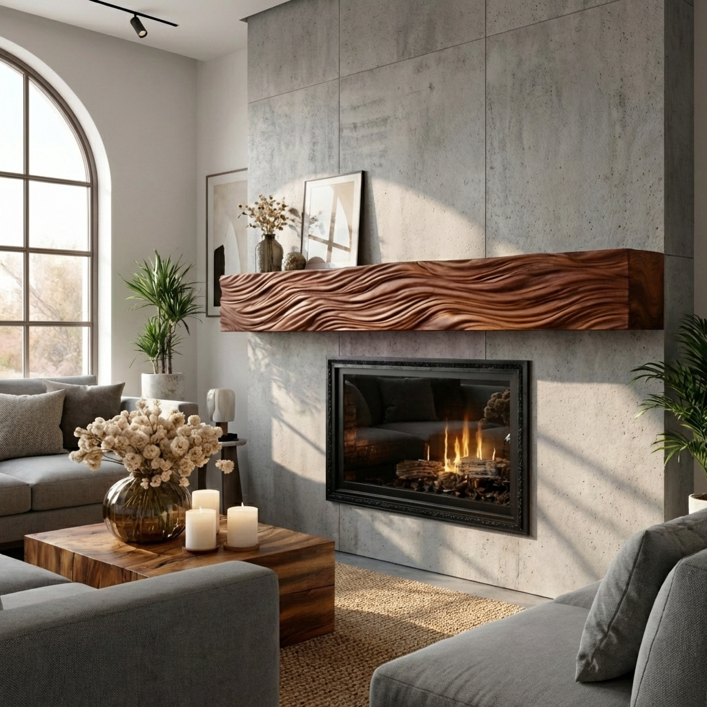 Rustic Wooden Floating Fireplace Shelf For Living Decor RTTHTTFS019