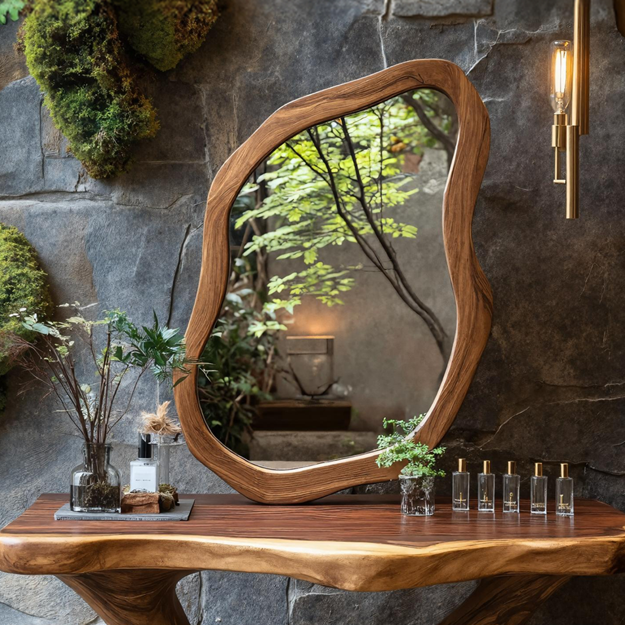 Irregular Wooden Mirror For Boho Bathroom Furniture SILDTTRMI036