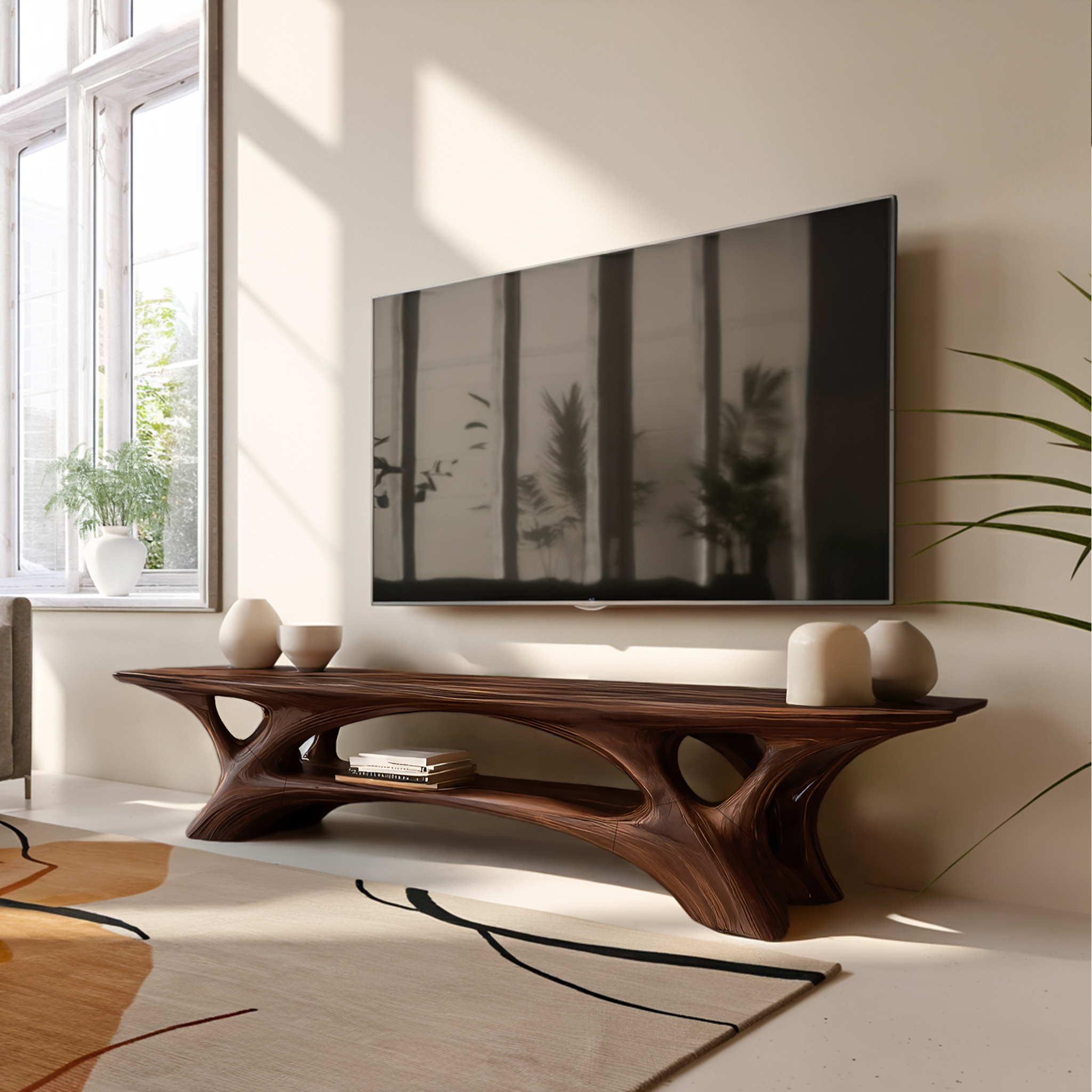 Organic TV Stand With Flowing Curved Design For Modern Home RTTHTTTVC054