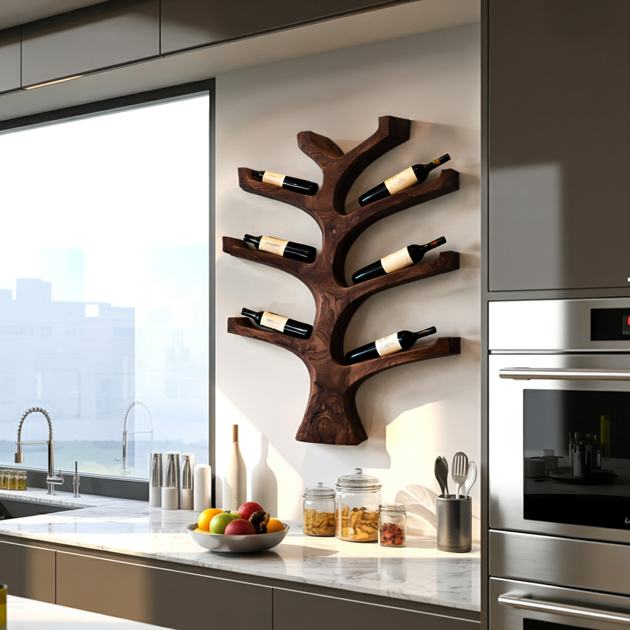 Rustic Wall Mounted Tree Branch Wine Holder For Kitchen RTTHTTWH014