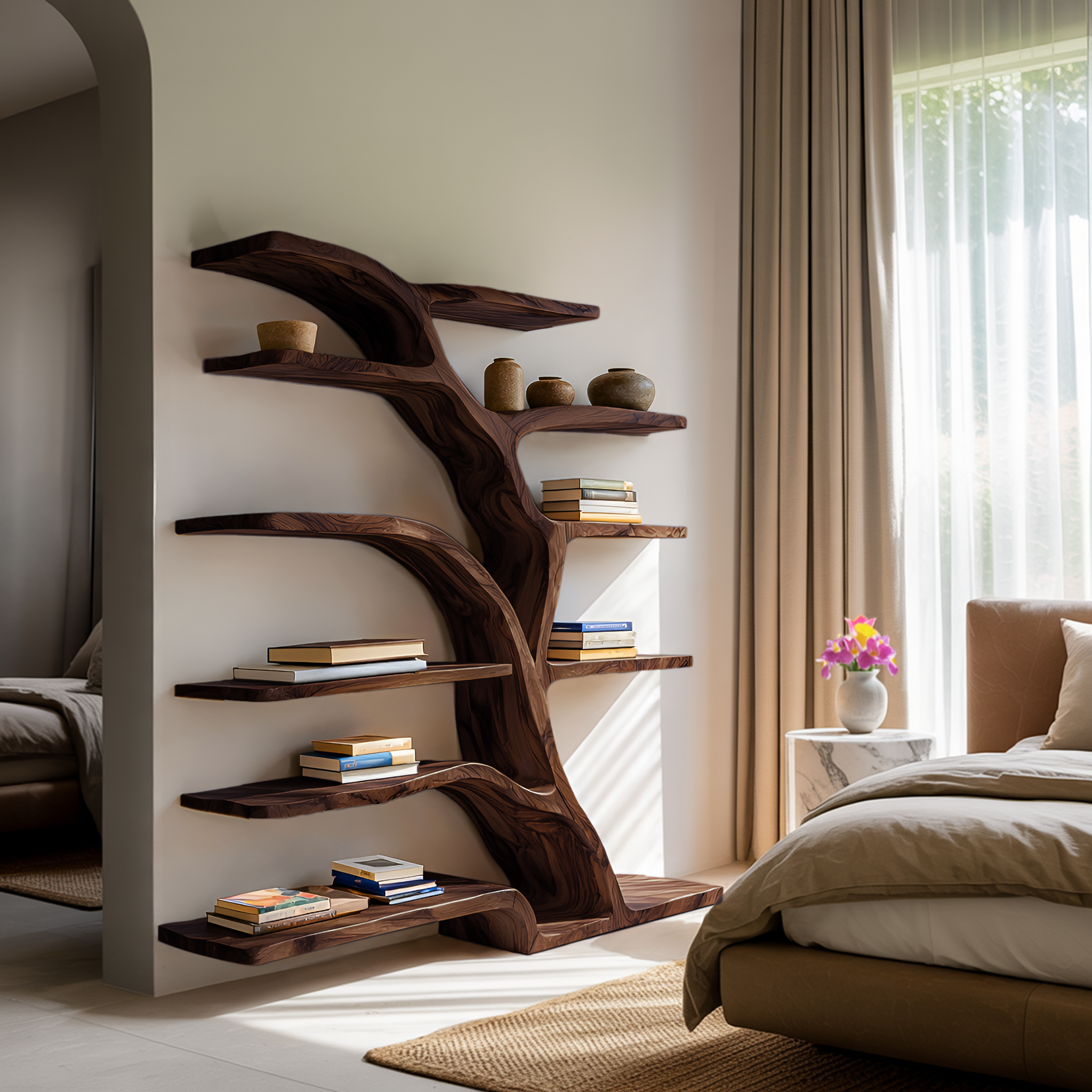 Modern Bookshelf Flowing Curved Design For Living Decor RTTHTTBS063