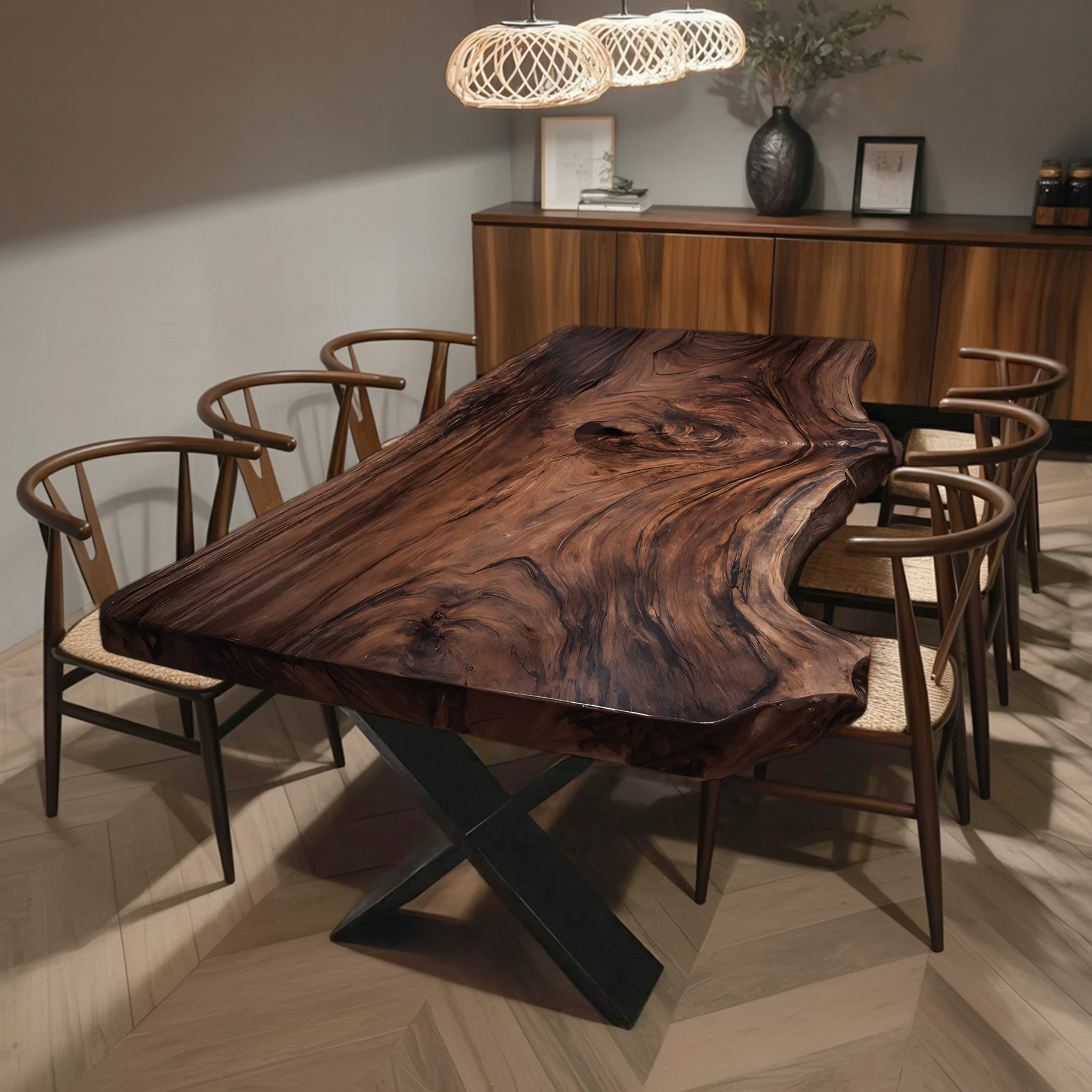 Dining Room Modern Live Edge Dining Table Natural Grain SILDTTRDN021