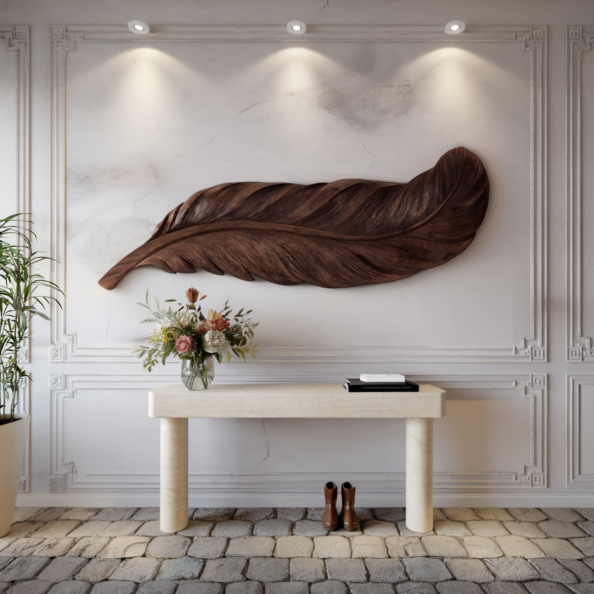 Organic Carved Feather Wall Art For Modern Living Room RTTHHNWA100