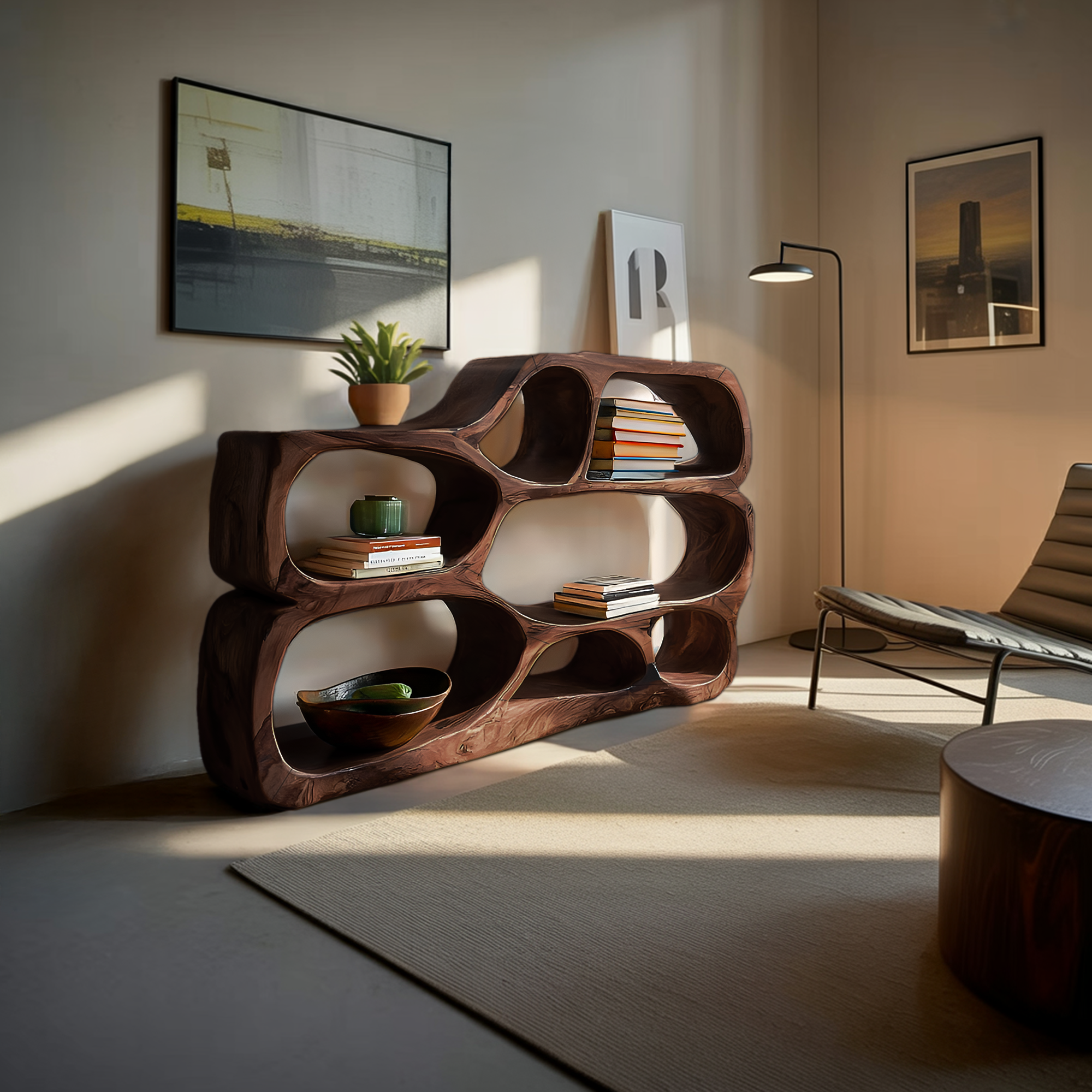 Artistic Curved Bookshelf For Living Room Styling RTTHTTBS043