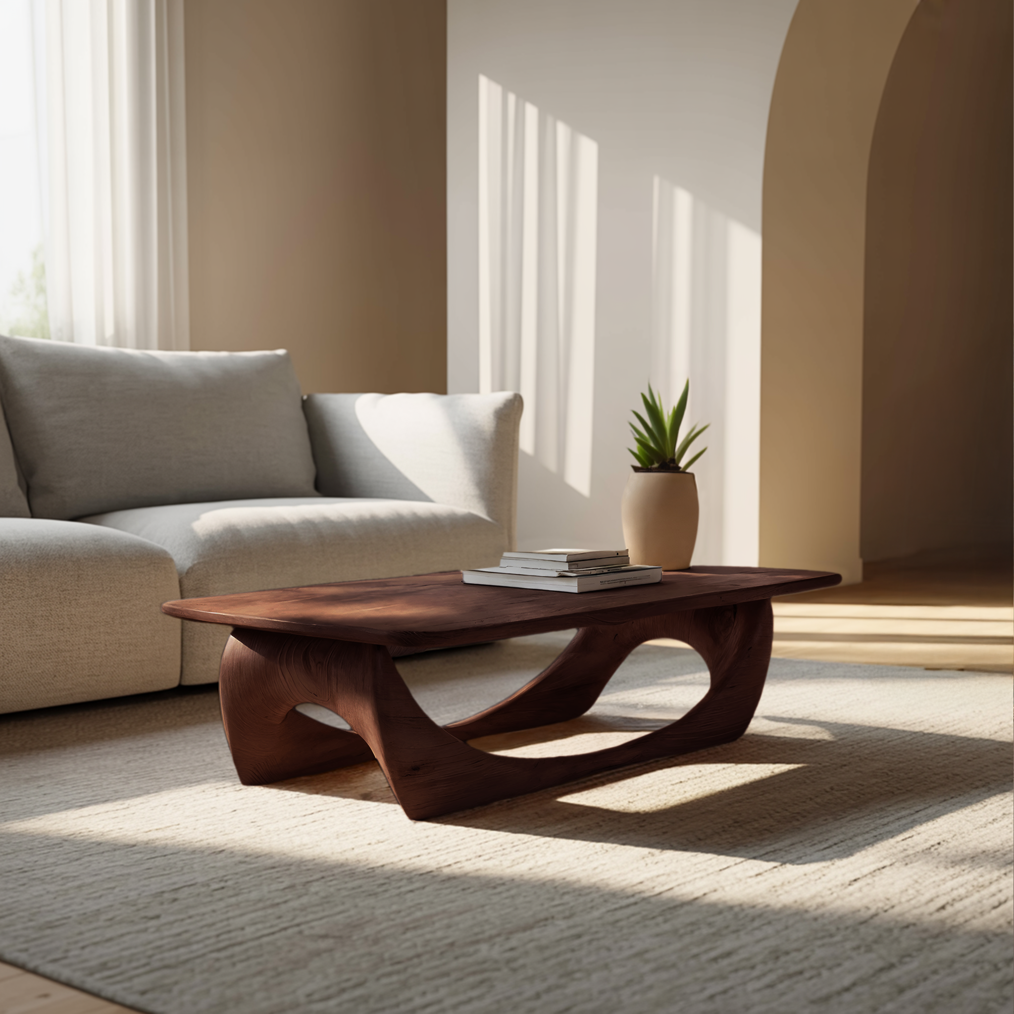 Minimal Coffee Table Smooth Curved Base For Living Room RTTHHNCF060