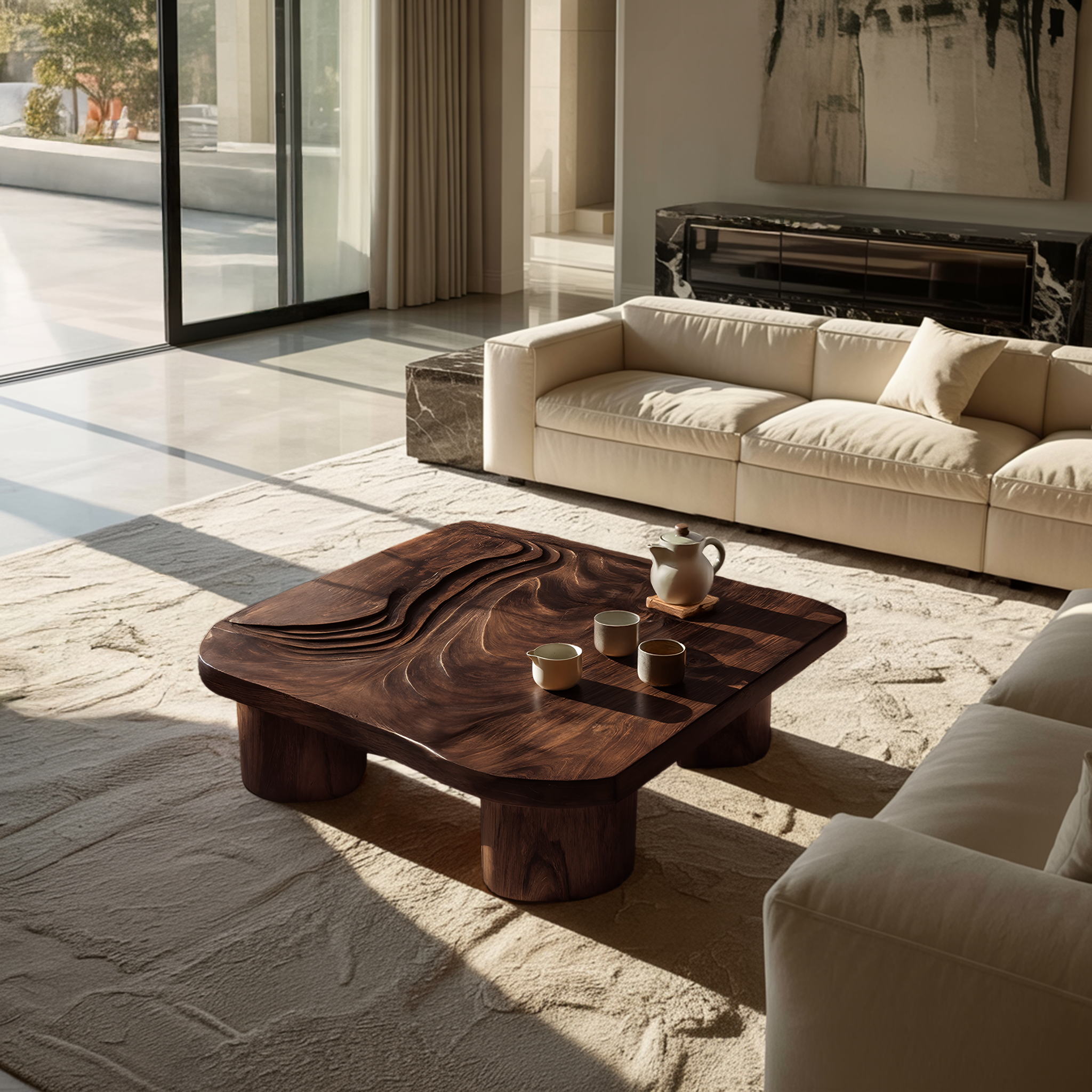 Handcrafted Abstract Solid Wood Coffee Table For Entryway SILDTTRCF090